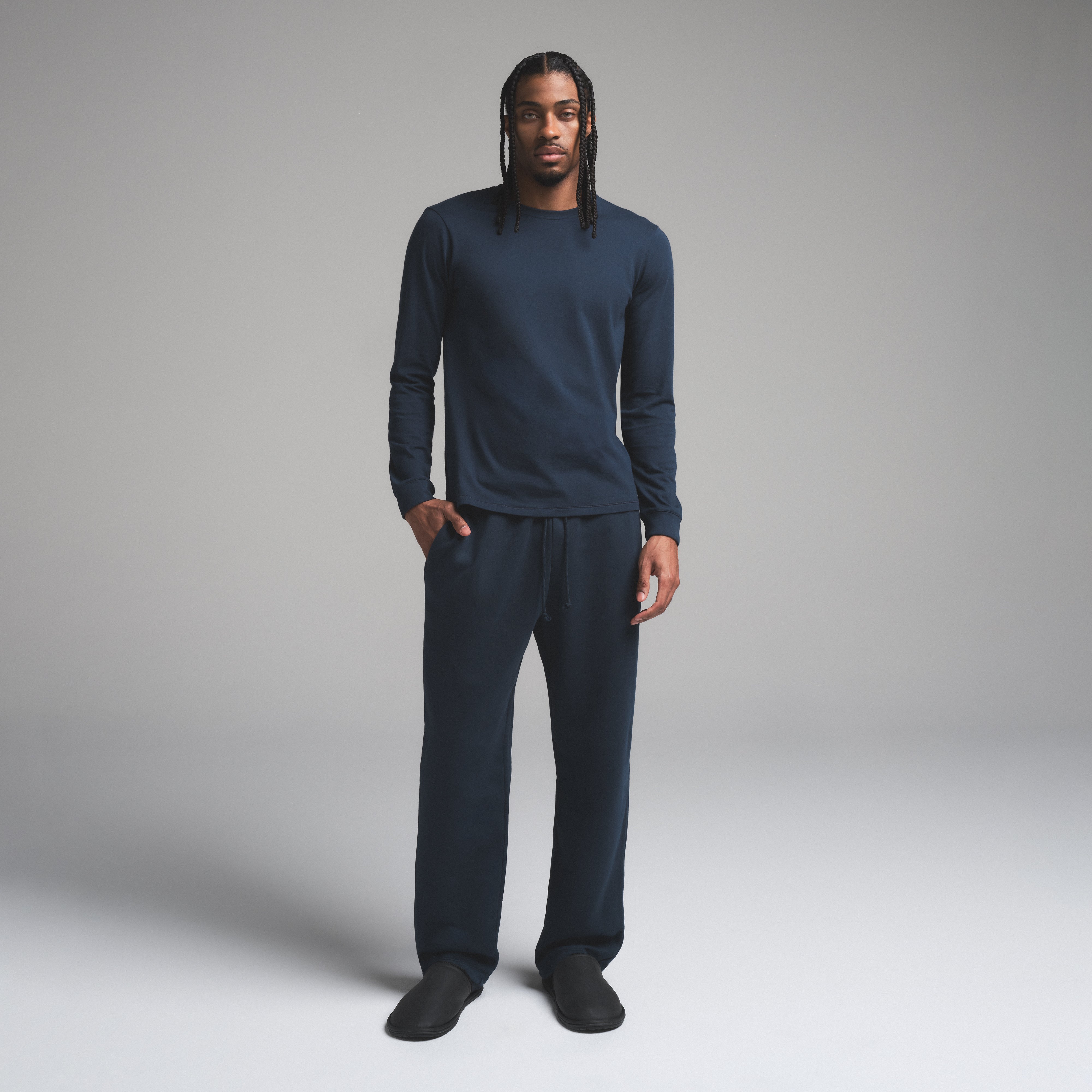 SKIMS COTTON MENS CLASSIC LONG SLEEVE T-SHIRT | NAVY