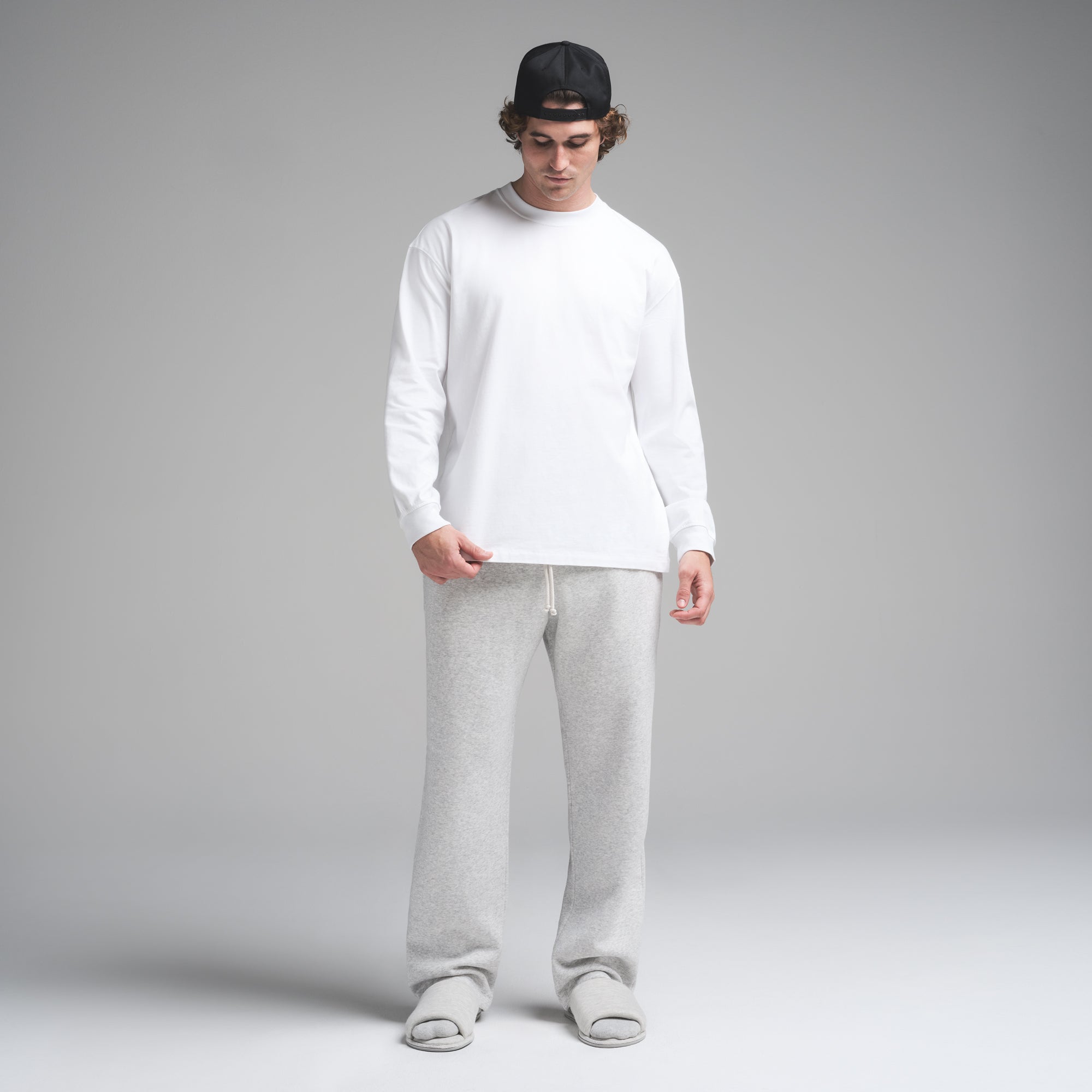 HEAVYWEIGHT COTTON MENS RELAXED LONG SLEEVE T-SHIRT | CHALK - Image 3