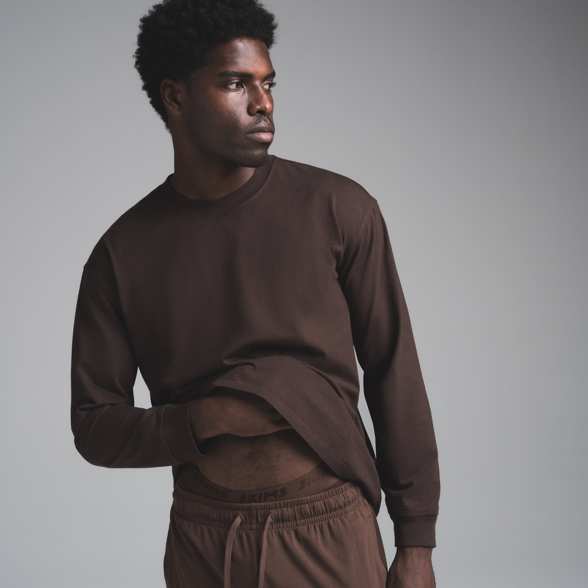 HEAVYWEIGHT COTTON MENS RELAXED LONG SLEEVE T-SHIRT | ESPRESSO - Image 3