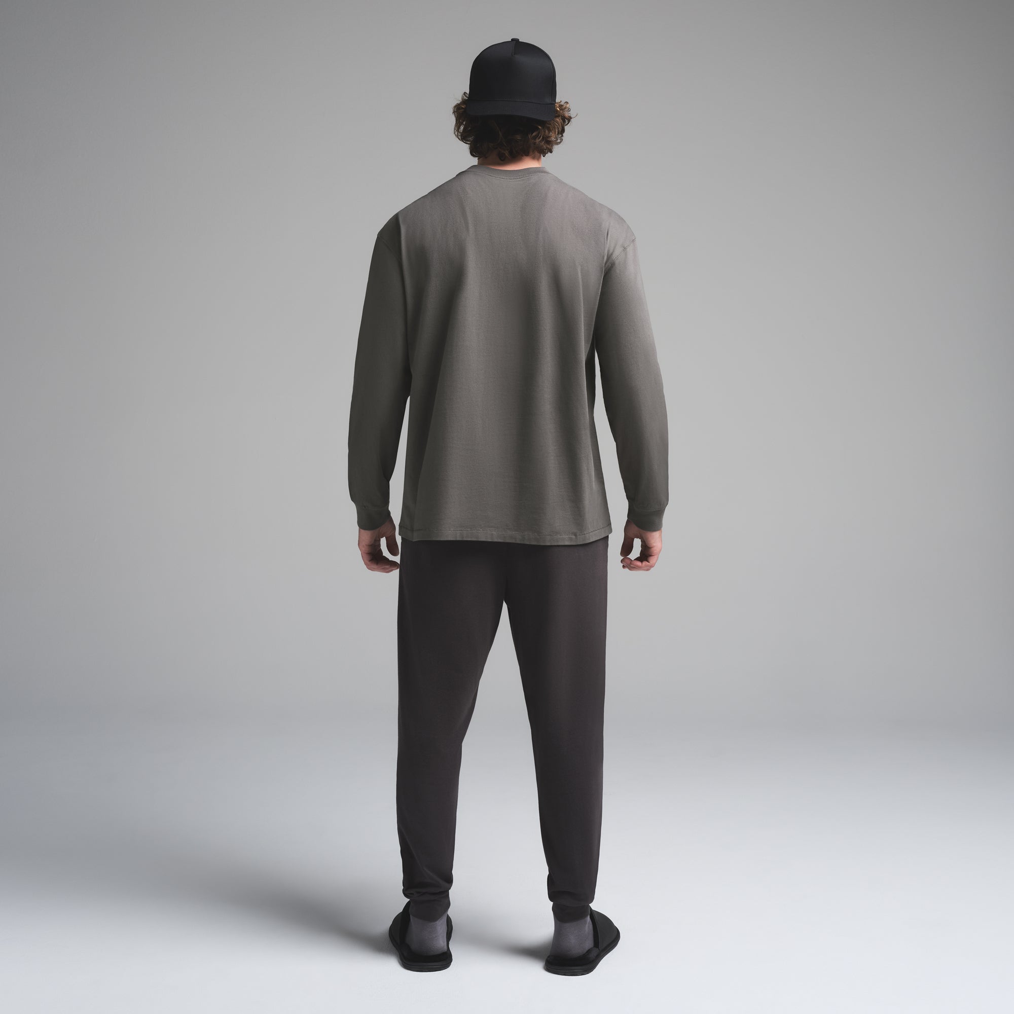 HEAVYWEIGHT COTTON MENS RELAXED LONG SLEEVE T-SHIRT | GUNMETAL - Image 4
