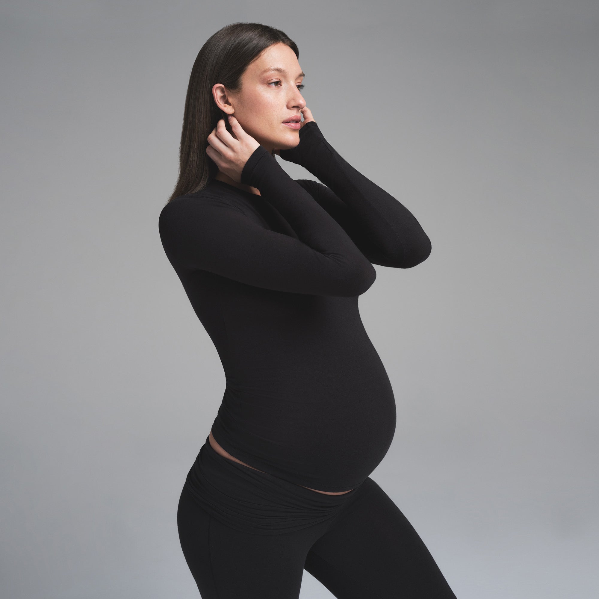 COTTON JERSEY MATERNITY LONG SLEEVE T-SHIRT | SOOT - Image 3
