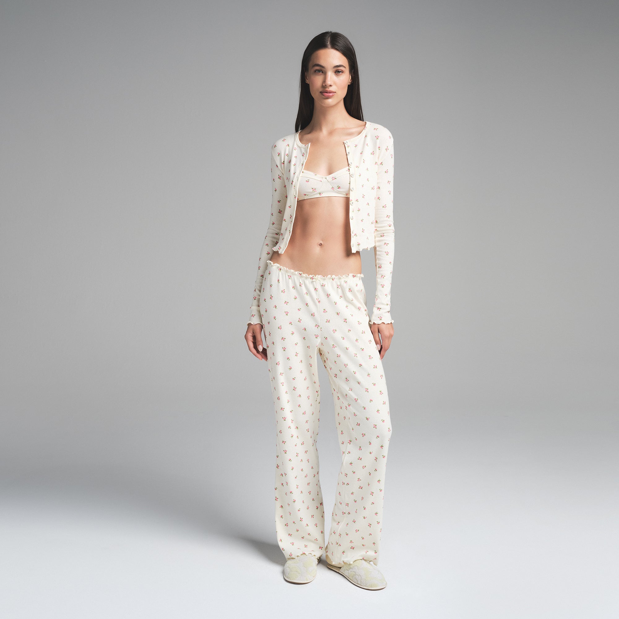 LOGO POINTELLE CARDIGAN | MARBLE PINK ROSEBUD PRINT - Image 2