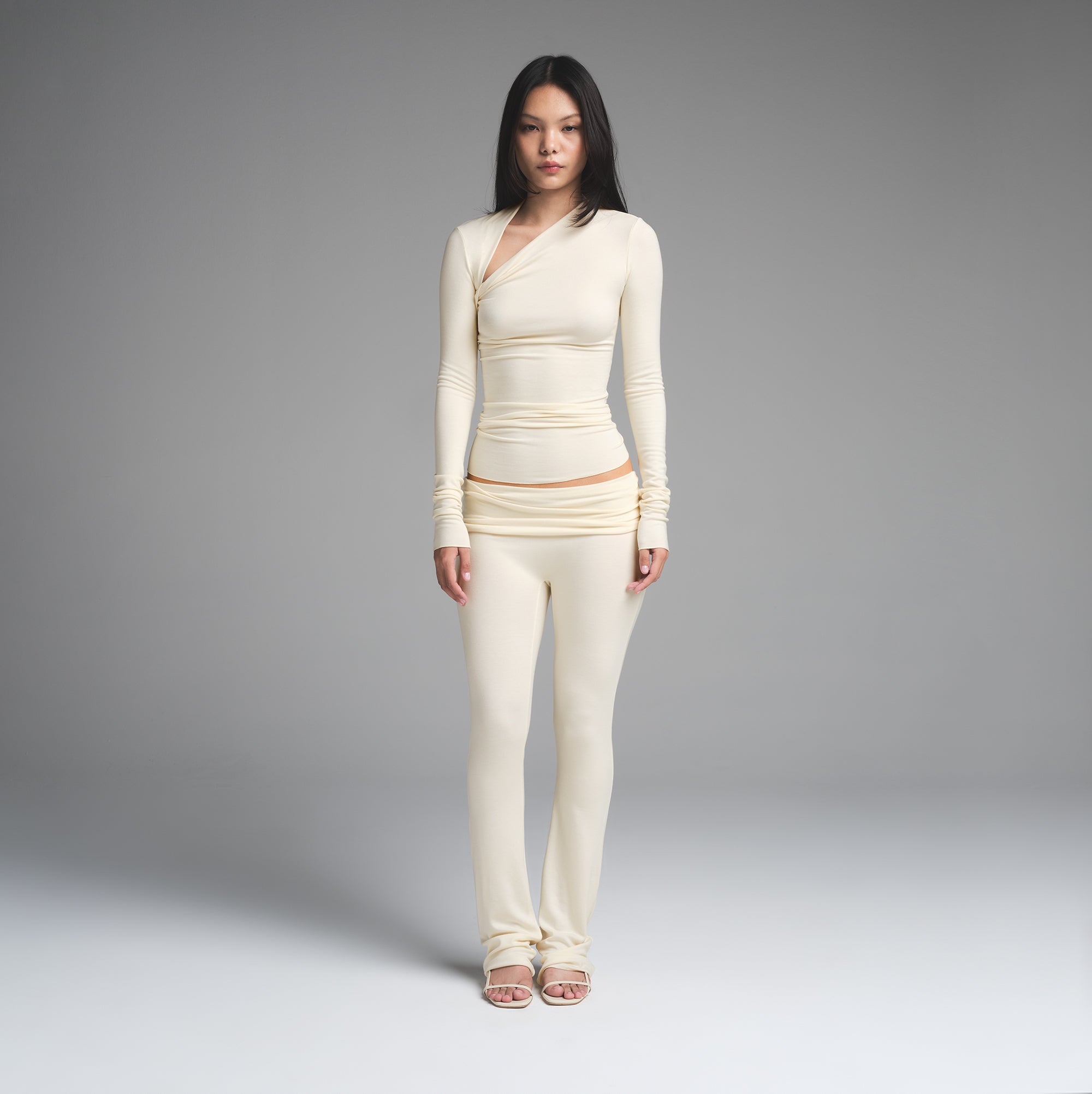 SKIMS CLOUD ASYMMETRIC LONG SLEEVE TOP | ECRU - Image 2