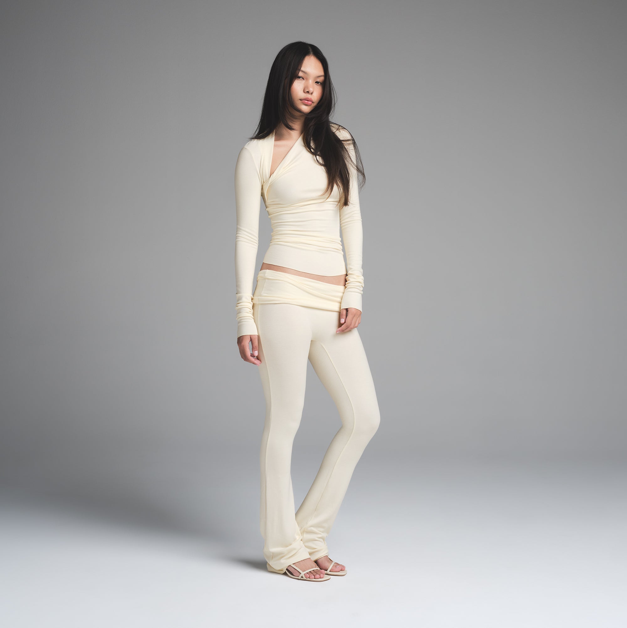 SKIMS CLOUD ASYMMETRIC LONG SLEEVE TOP | ECRU - Image 4