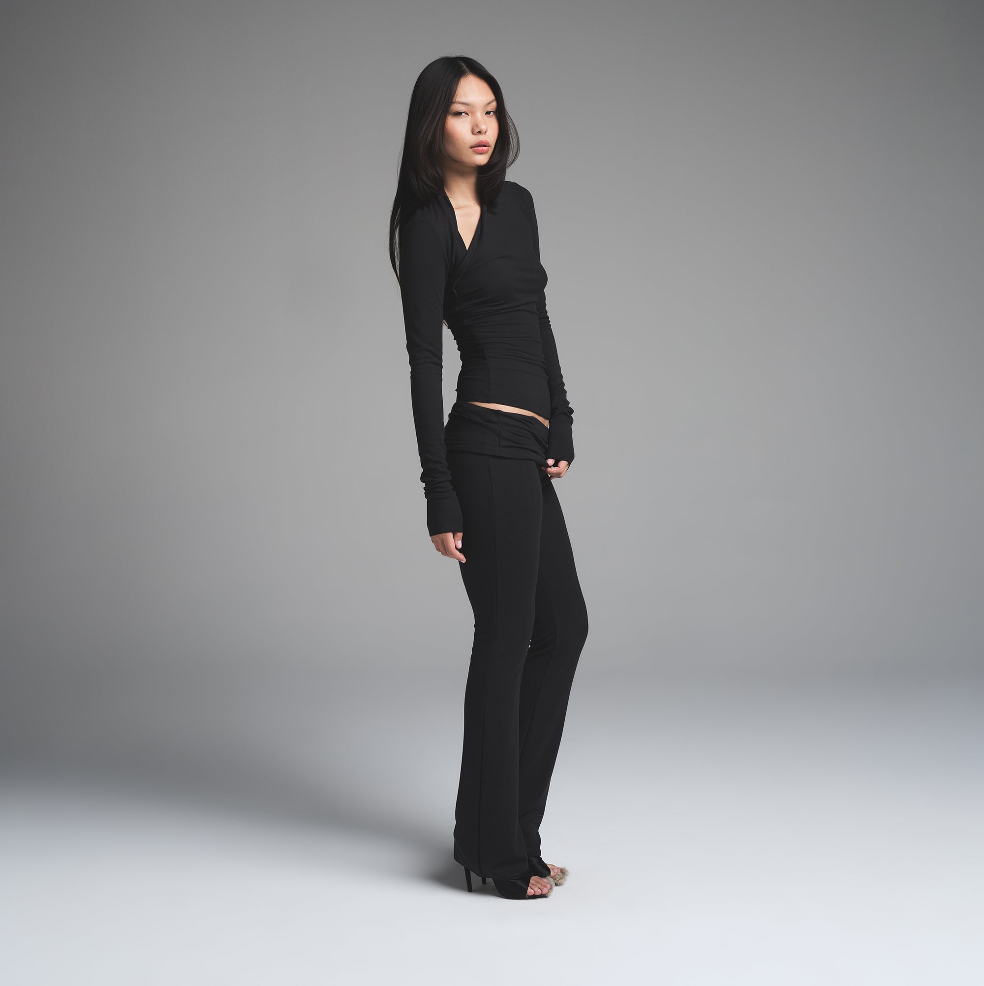 SKIMS CLOUD ASYMMETRIC LONG SLEEVE TOP | ONYX - Image 4