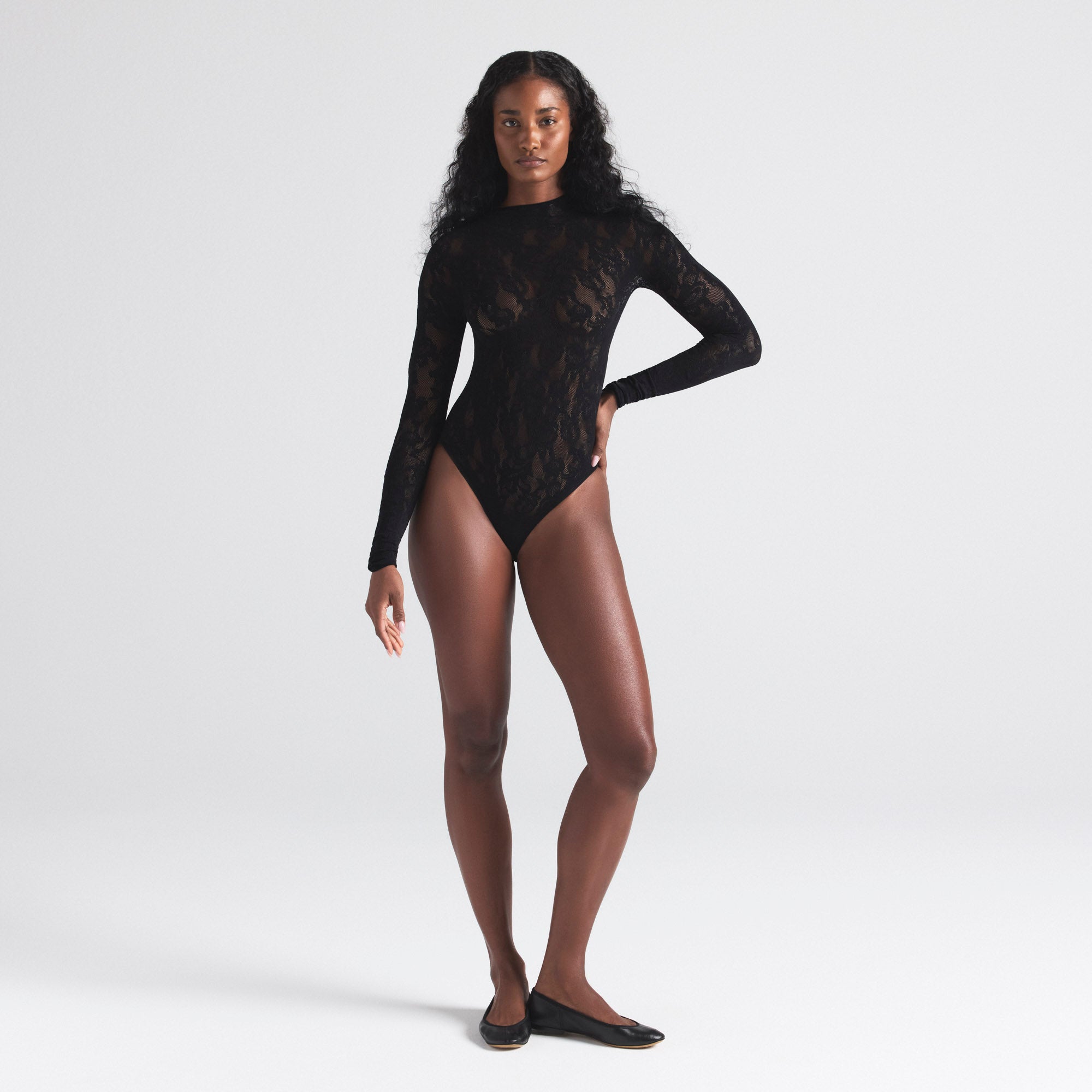 KNIT LACE MOCK NECK BODYSUIT | ONYX - Image 2