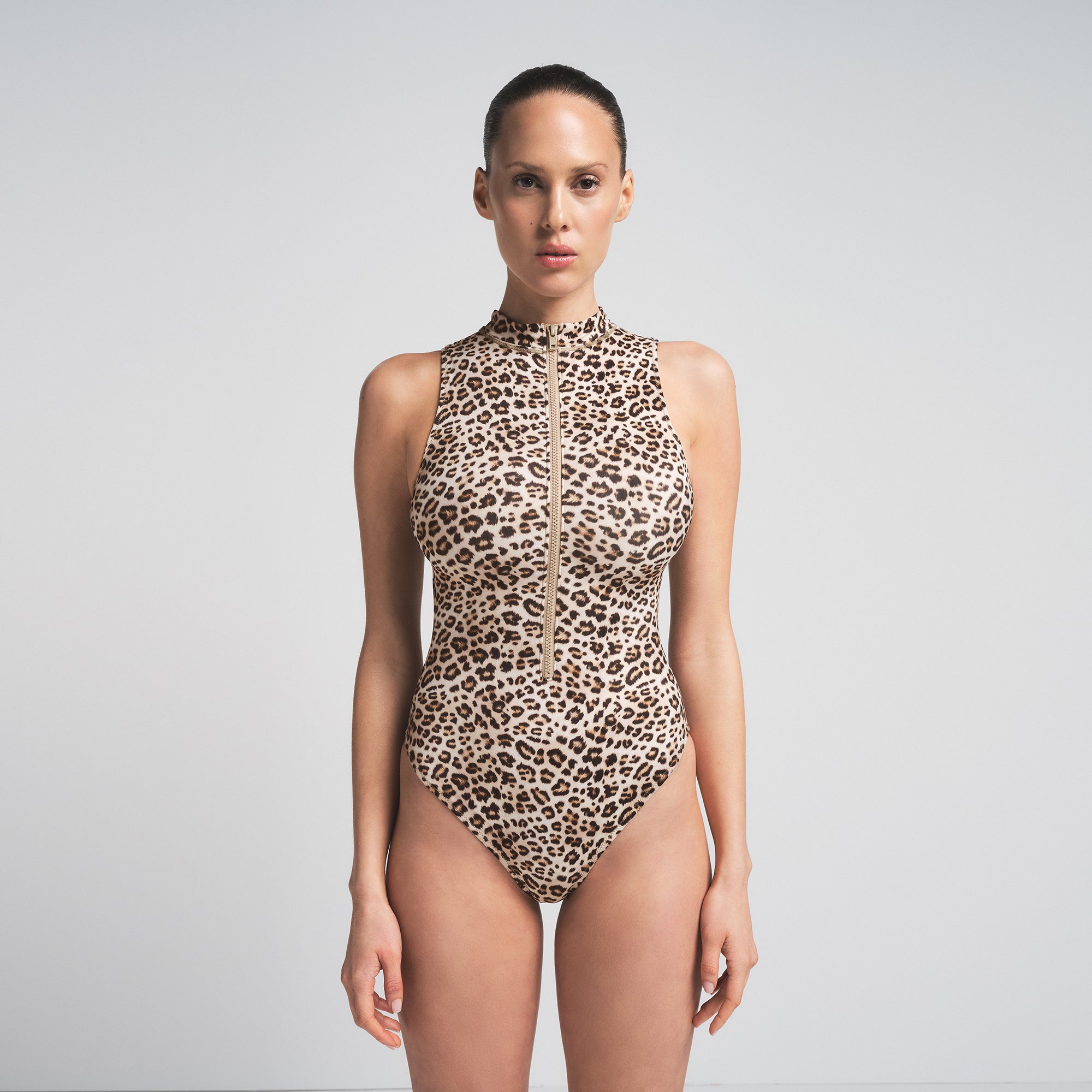 SIGNATURE SWIM ZIP FRONT ONE PIECE | CHAMPAGNE LEOPARD PRINT - Image 3