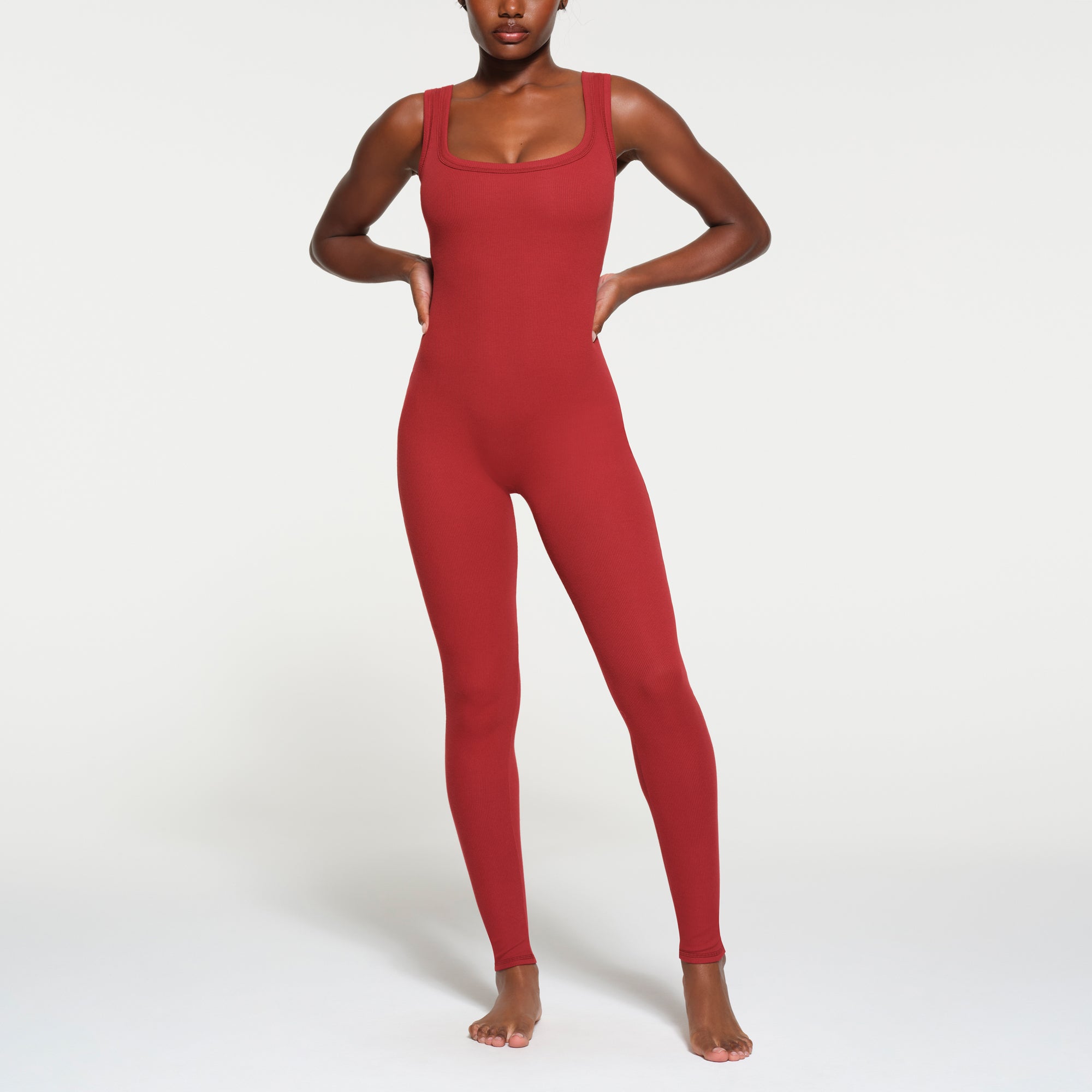 COTTON RIB TANK CATSUIT | BRICK MULTI