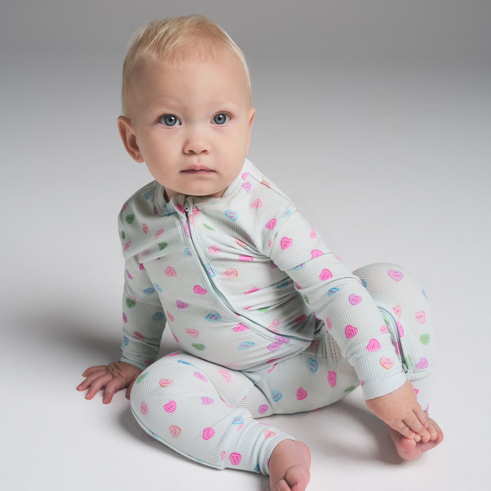 SOFT LOUNGE BABY ONESIE | CLOUD CANDY HEART PRINT - Image 2