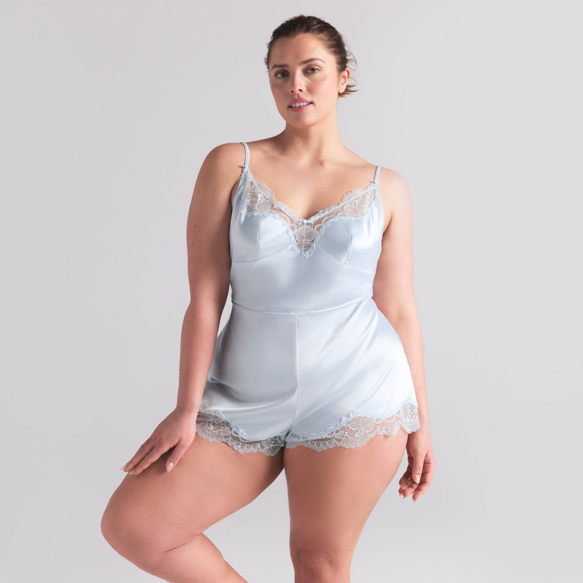 WOVEN SHINE LACE TEDDY | CLOUD - Image 2
