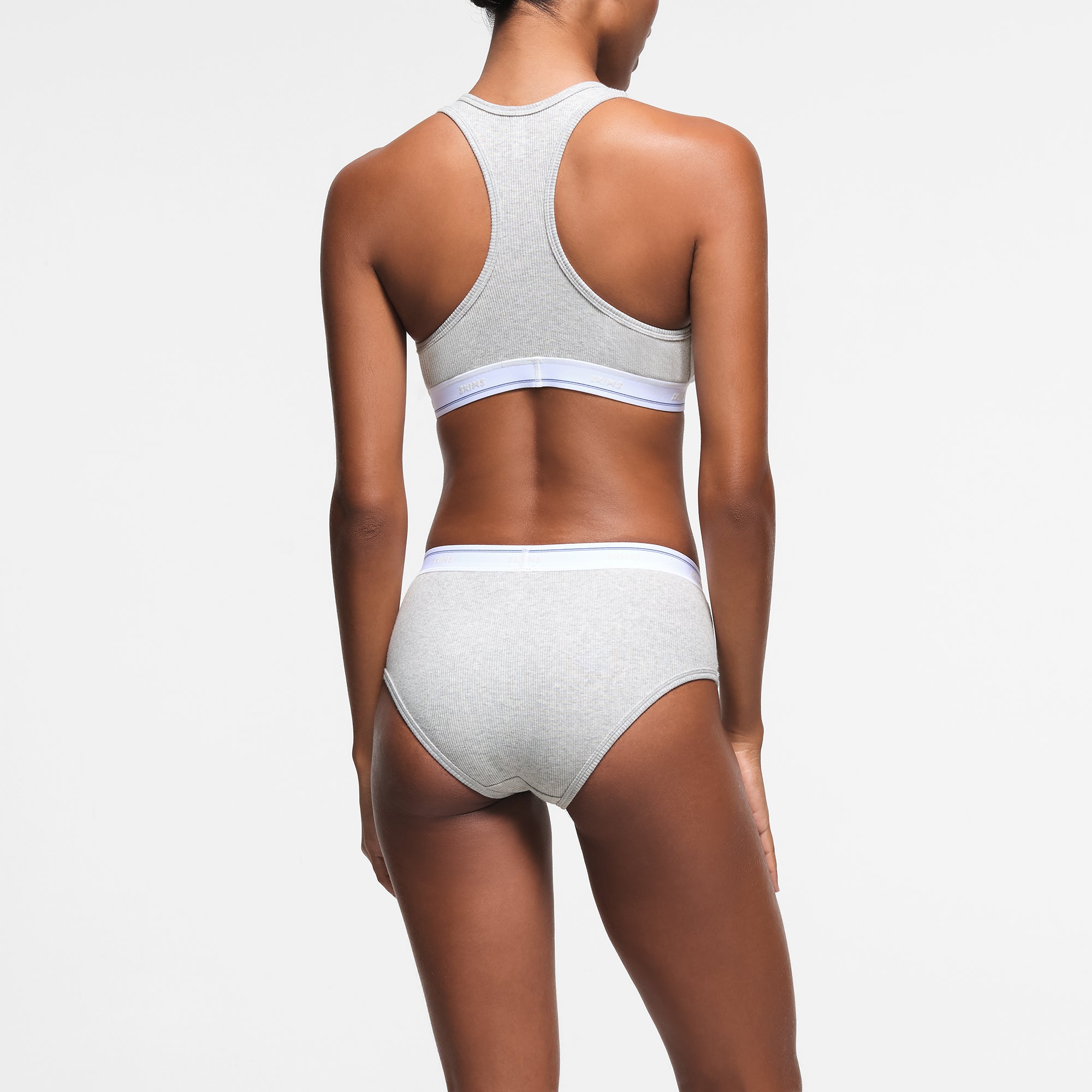 COTTON RIB SPLIT NECK BRALETTE | LIGHT HEATHER GREY STRIPE - Image 3