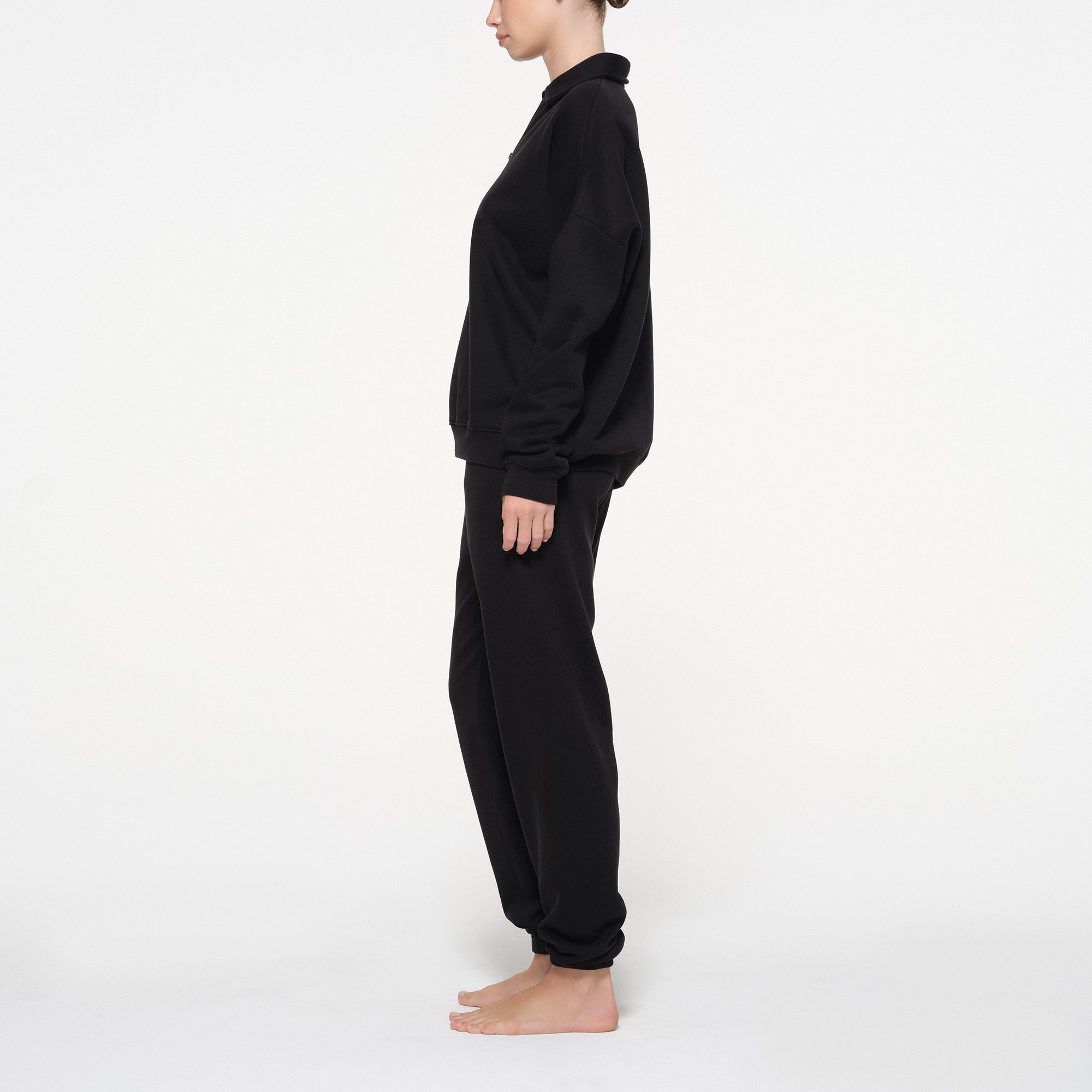 COTTON FLEECE OVERSIZED QUARTER ZIP PULLOVER | ONYX - Image 2