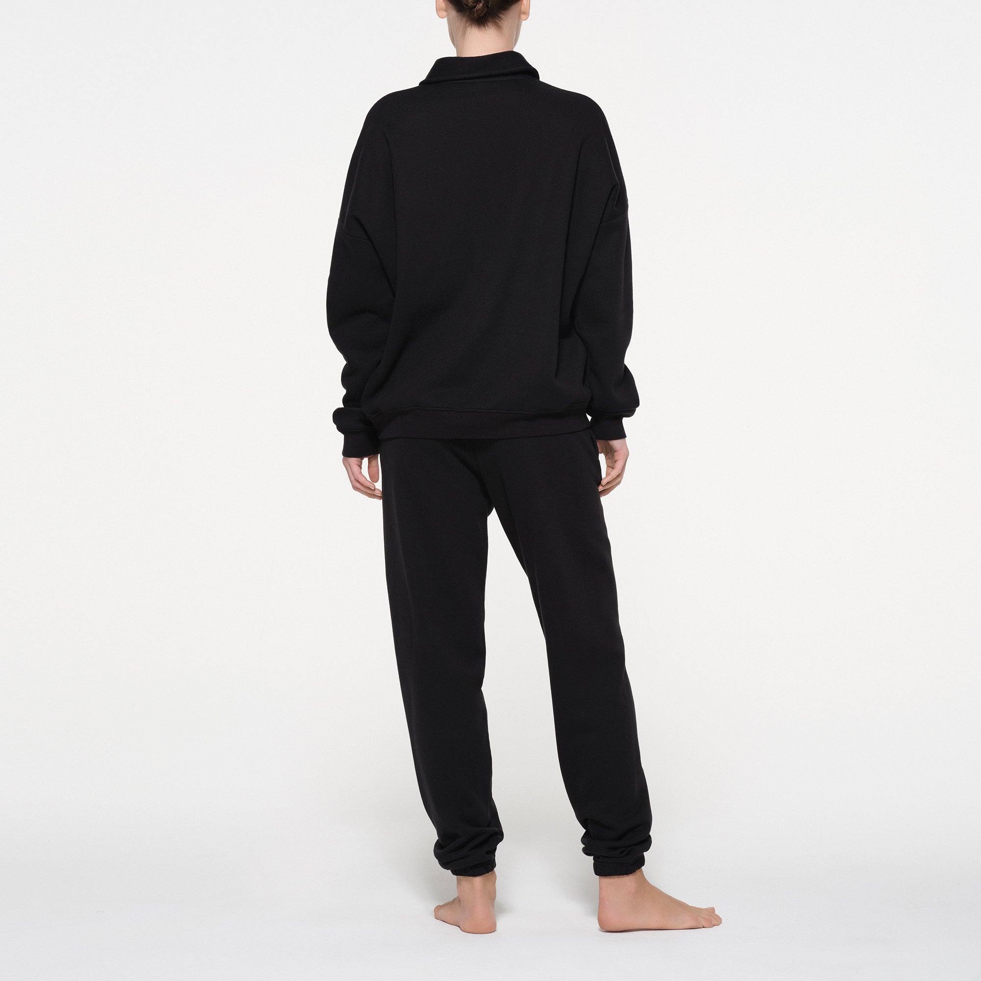 COTTON FLEECE OVERSIZED QUARTER ZIP PULLOVER | ONYX - Image 3