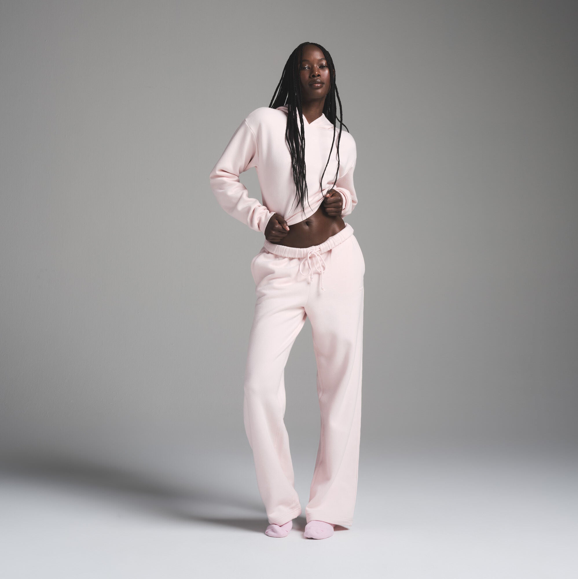 COTTON FLEECE SHRUNKEN HOODIE | BARELY PINK - Image 2