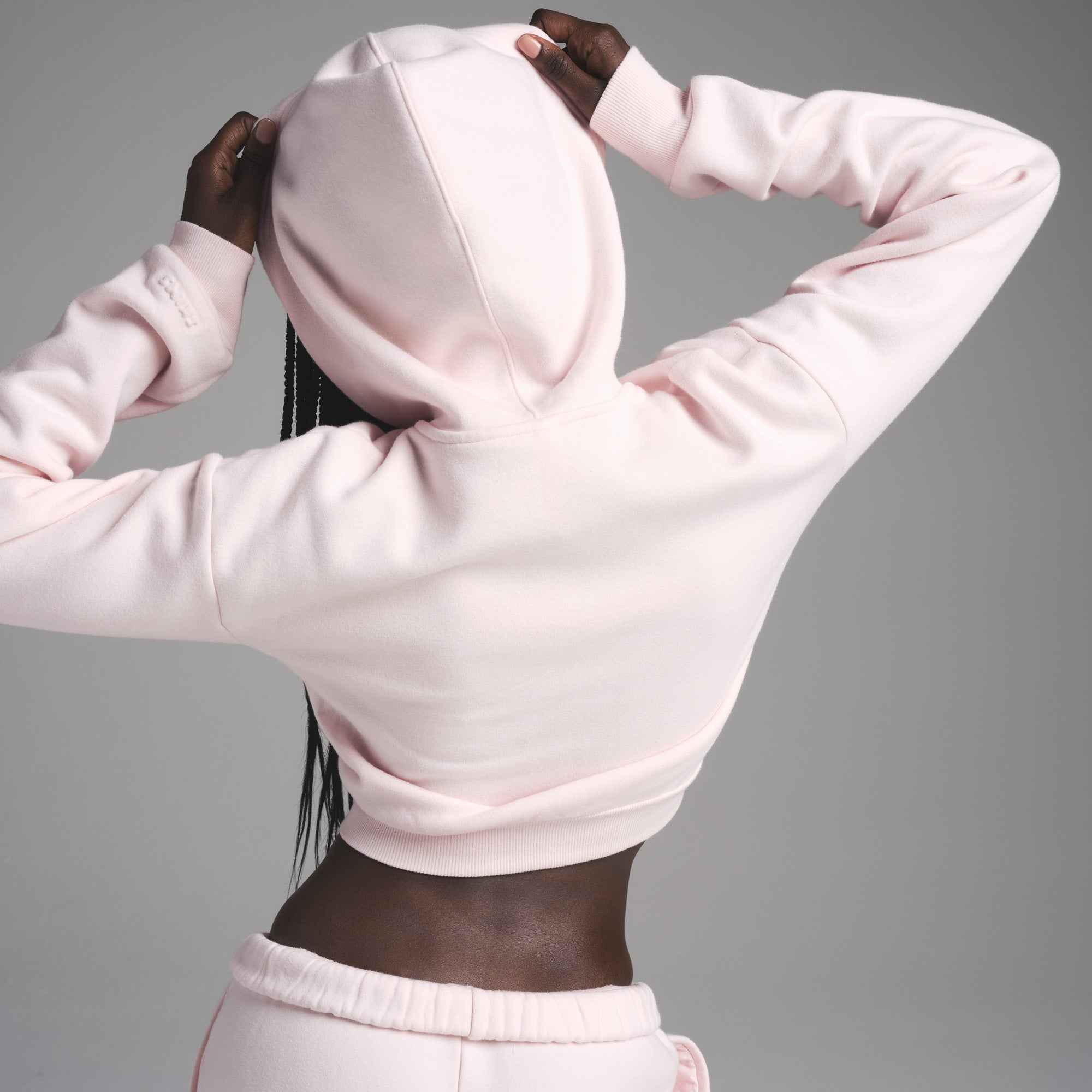 COTTON FLEECE SHRUNKEN HOODIE | BARELY PINK - Image 4