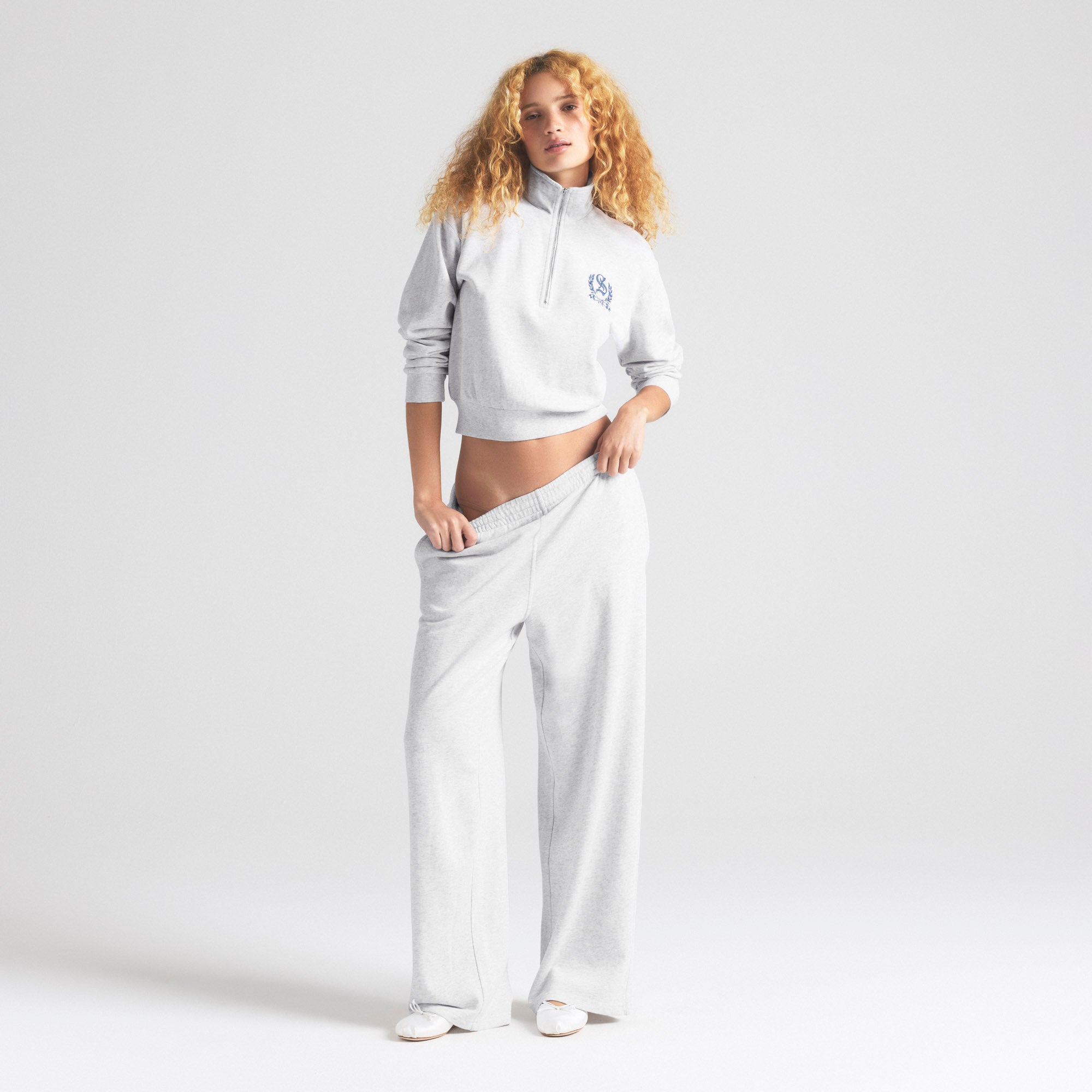 LIGHTWEIGHT FLEECE SHRUNKEN QUARTER ZIP | LIGHT HEATHER GREY - Image 4