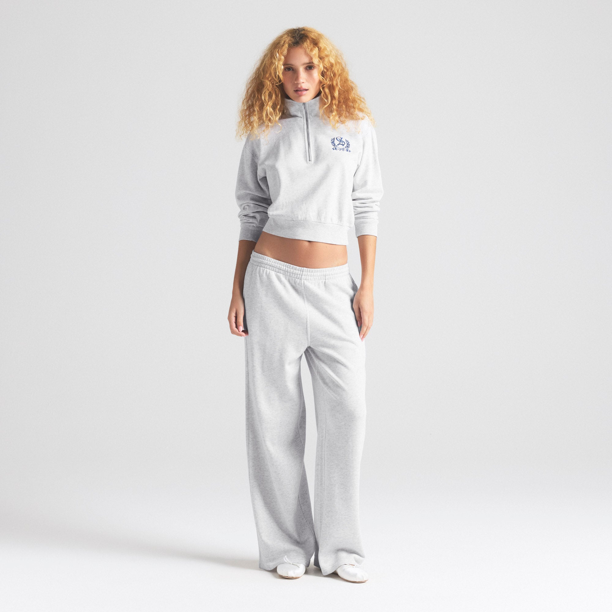 LIGHTWEIGHT FLEECE SHRUNKEN QUARTER ZIP | LIGHT HEATHER GREY