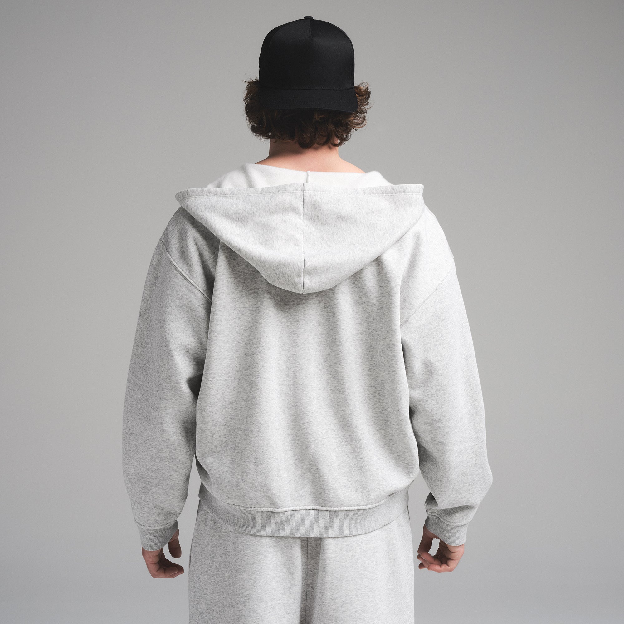 FLEECE LOUNGE MENS RELAXED ZIP UP HOODIE | LIGHT HEATHER GREY - Image 3