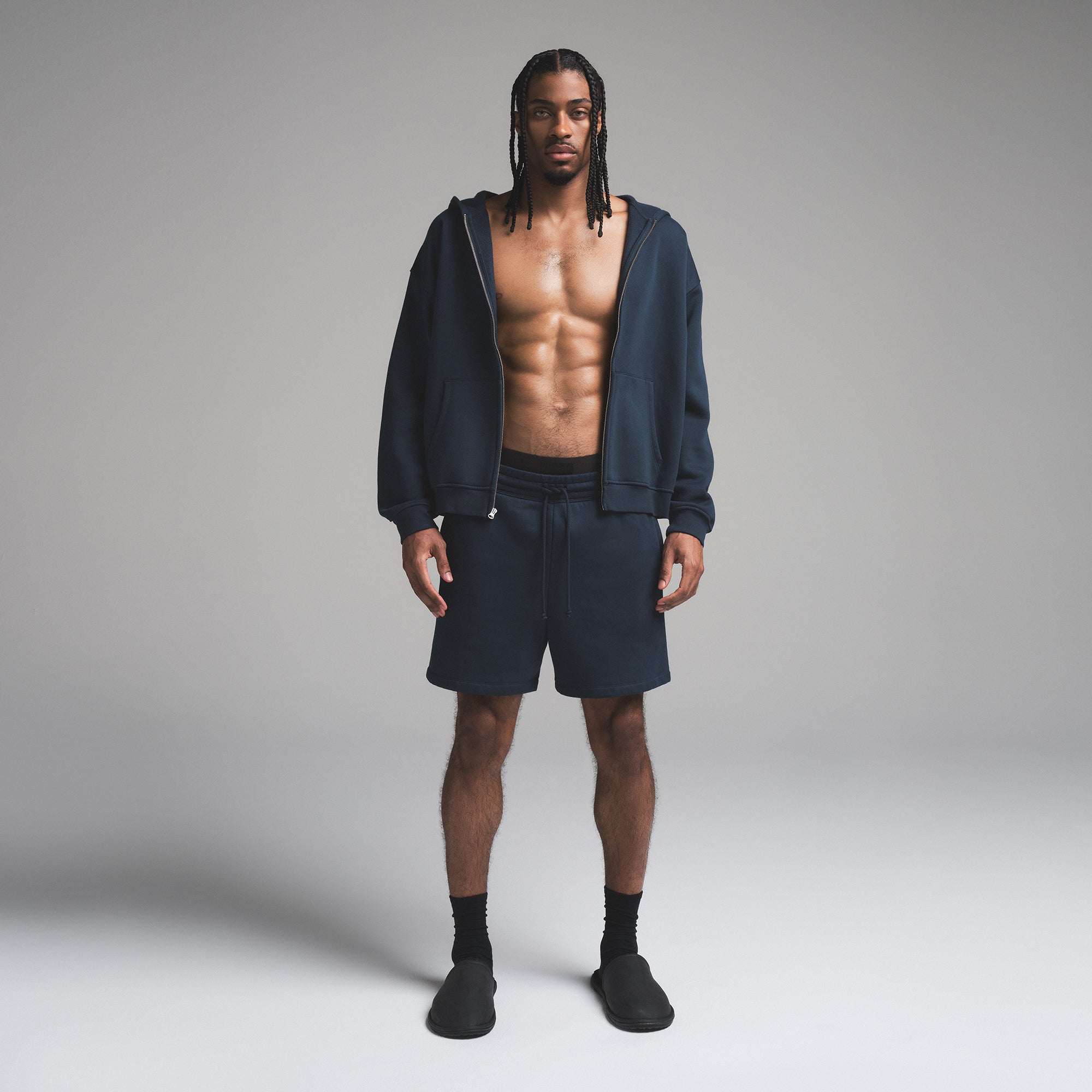 FLEECE LOUNGE MENS RELAXED ZIP UP HOODIE | NAVY - Image 4