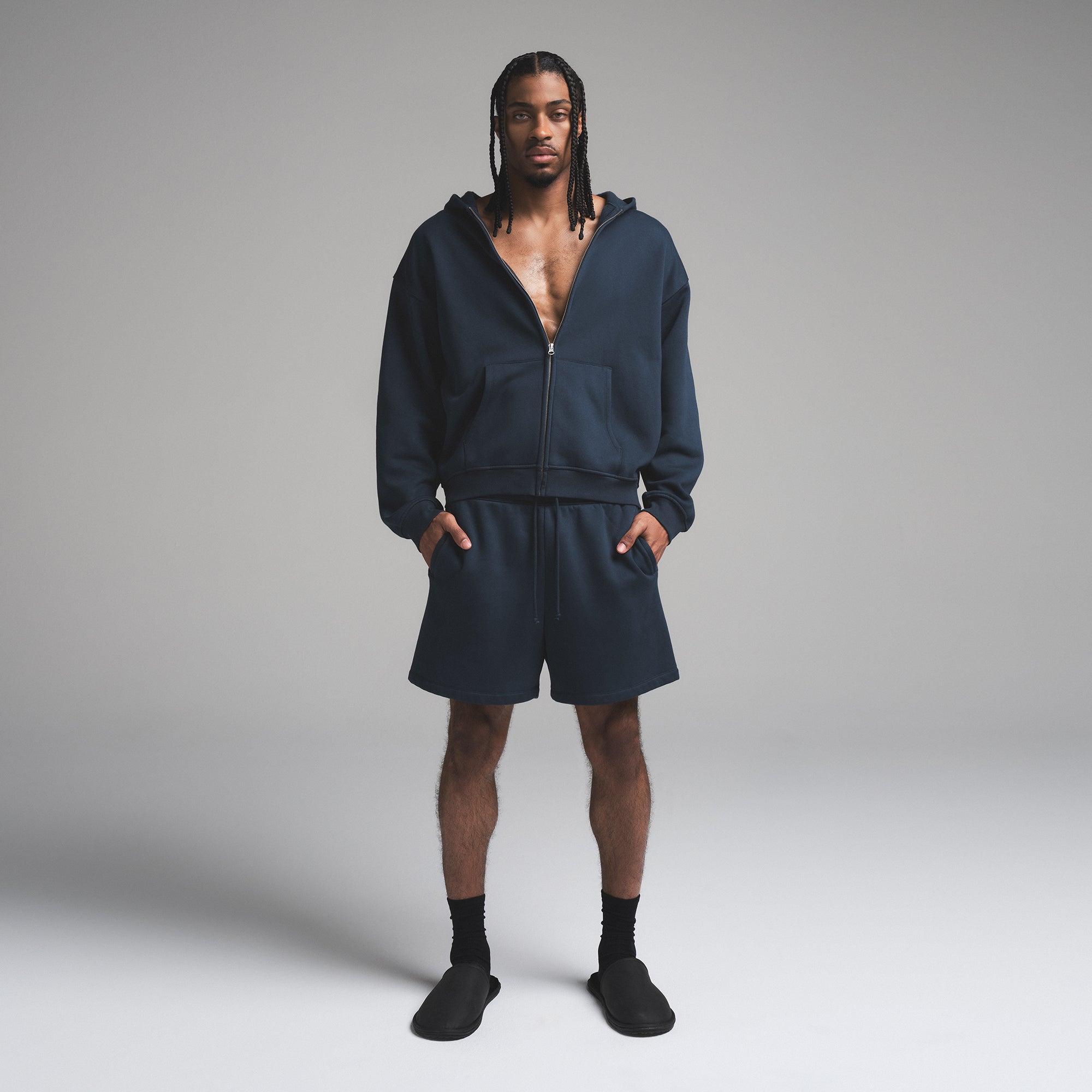 FLEECE LOUNGE MENS RELAXED ZIP UP HOODIE | NAVY