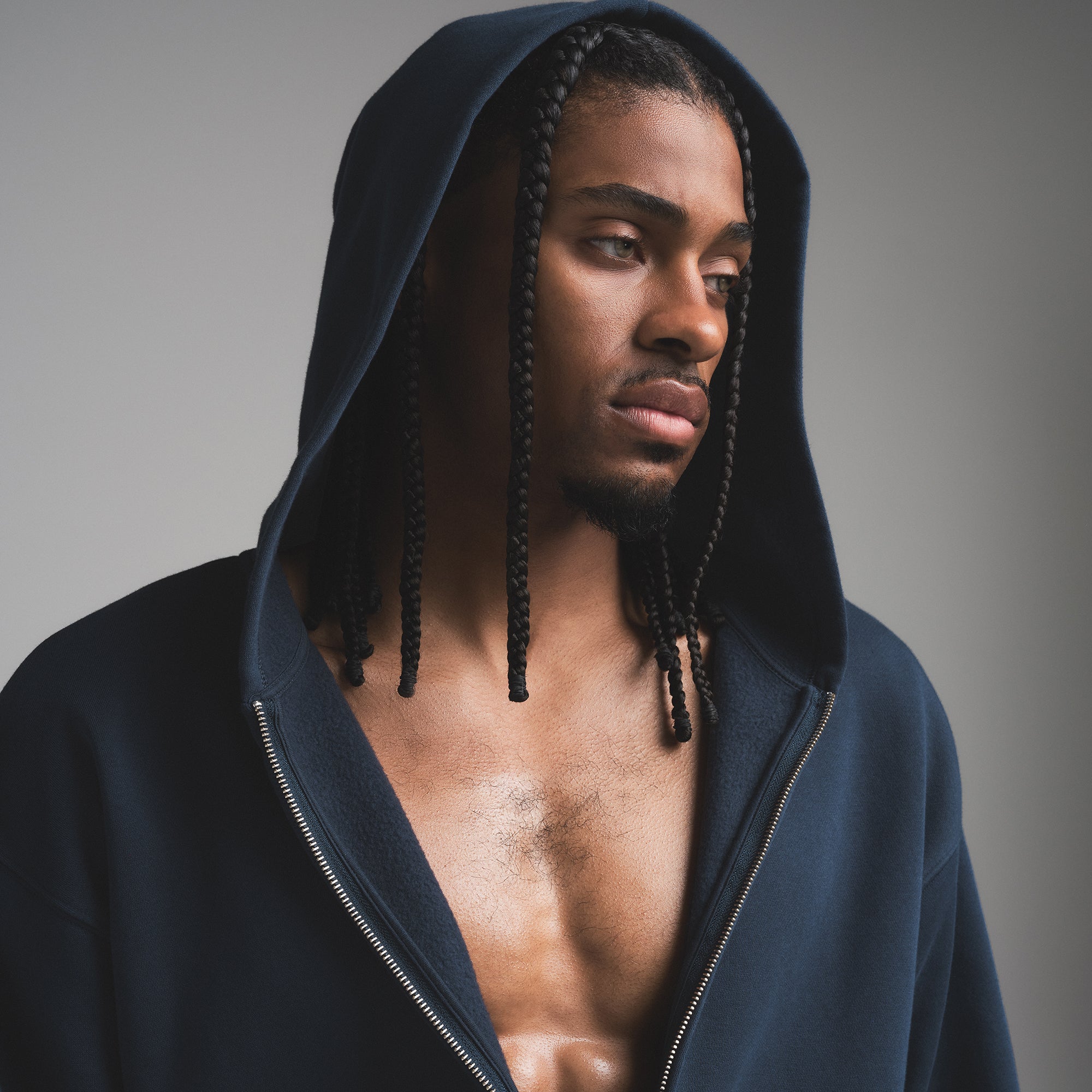 FLEECE LOUNGE MENS RELAXED ZIP UP HOODIE | NAVY - Image 2