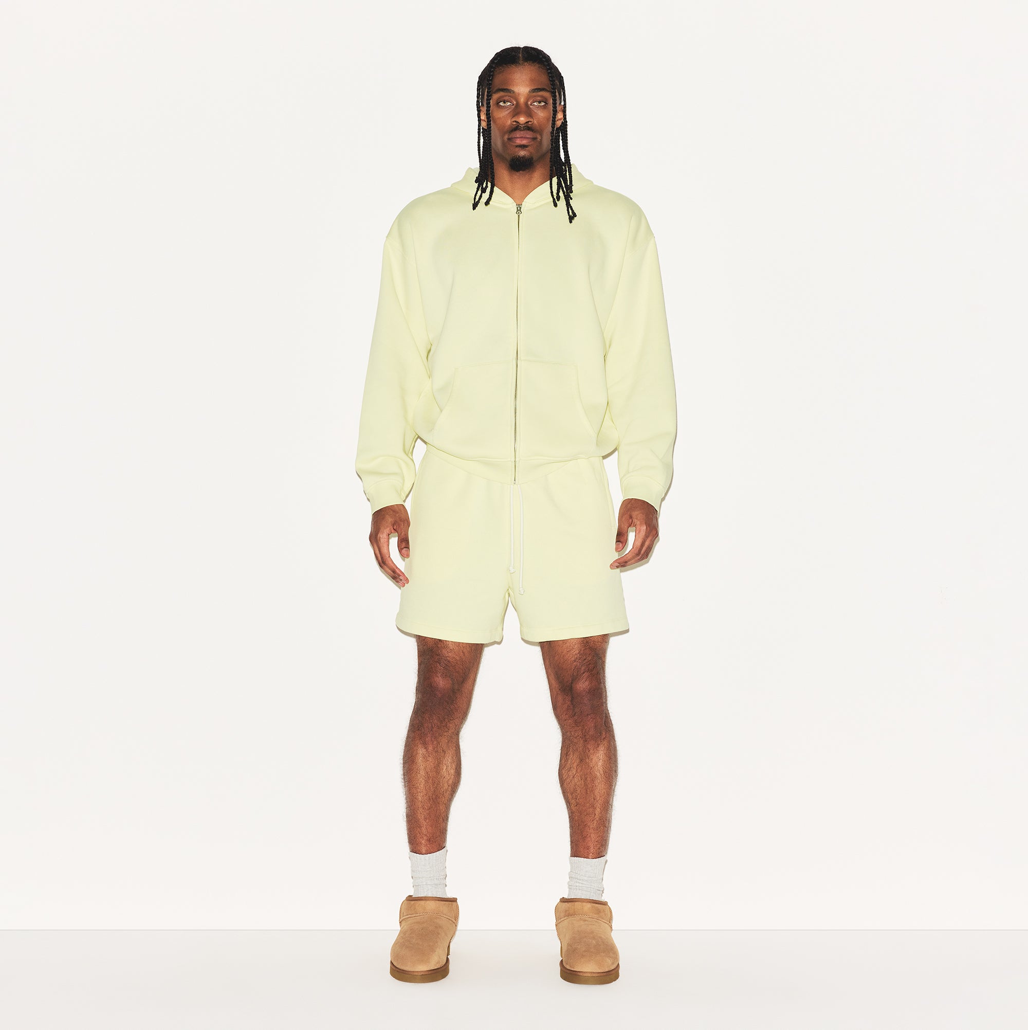 FLEECE LOUNGE MENS RELAXED ZIP UP HOODIE | SULFUR