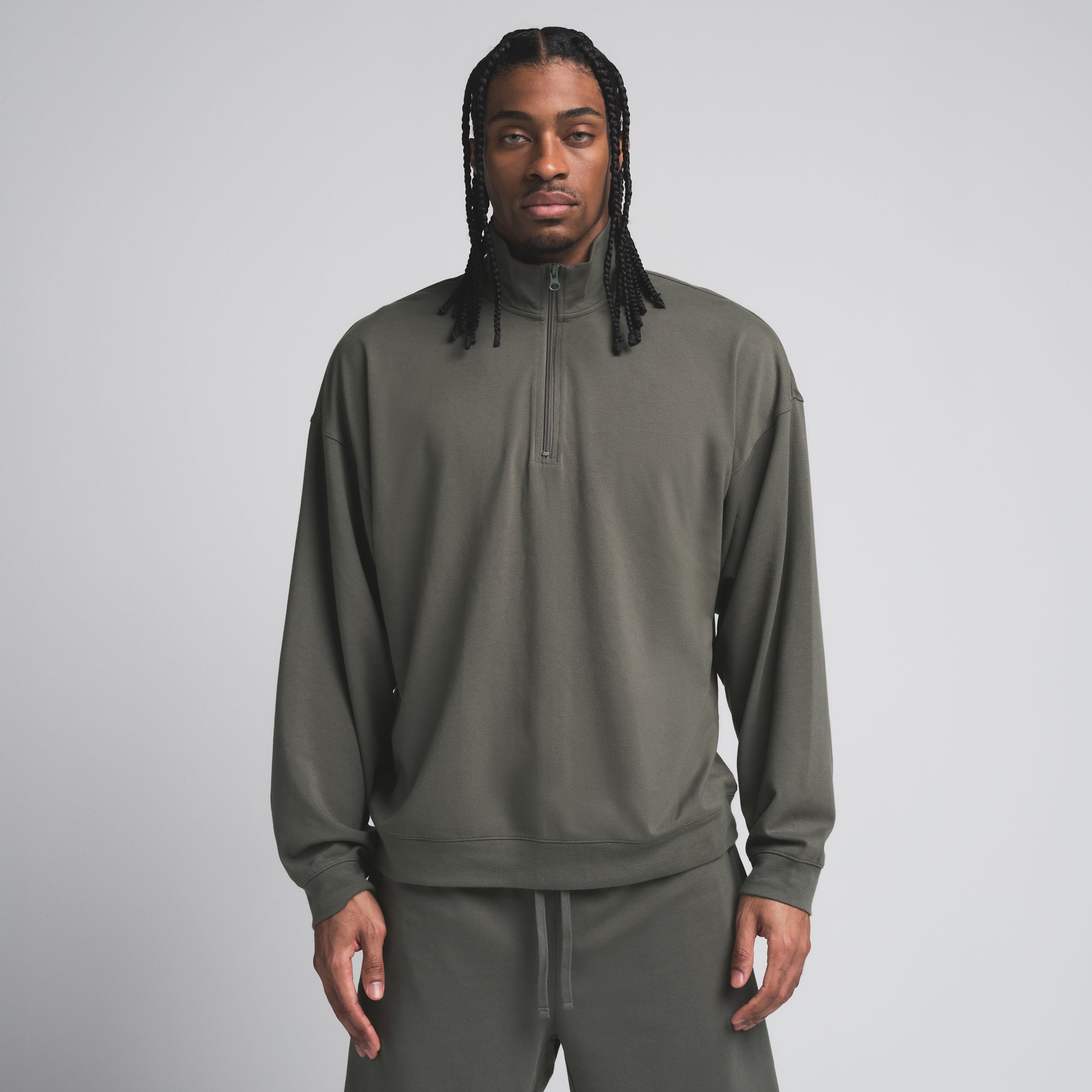 JERSEY LOUNGE MENS RELAXED QUARTER ZIP PULLOVER | BASIL