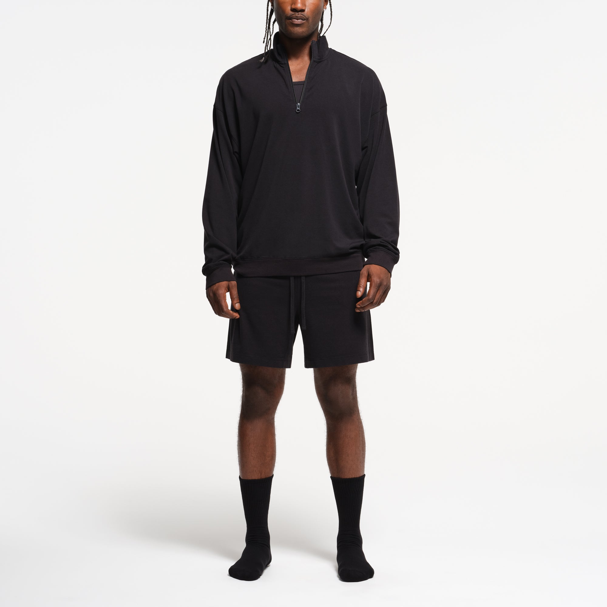 JERSEY LOUNGE MENS RELAXED QUARTER ZIP PULLOVER | OBSIDIAN