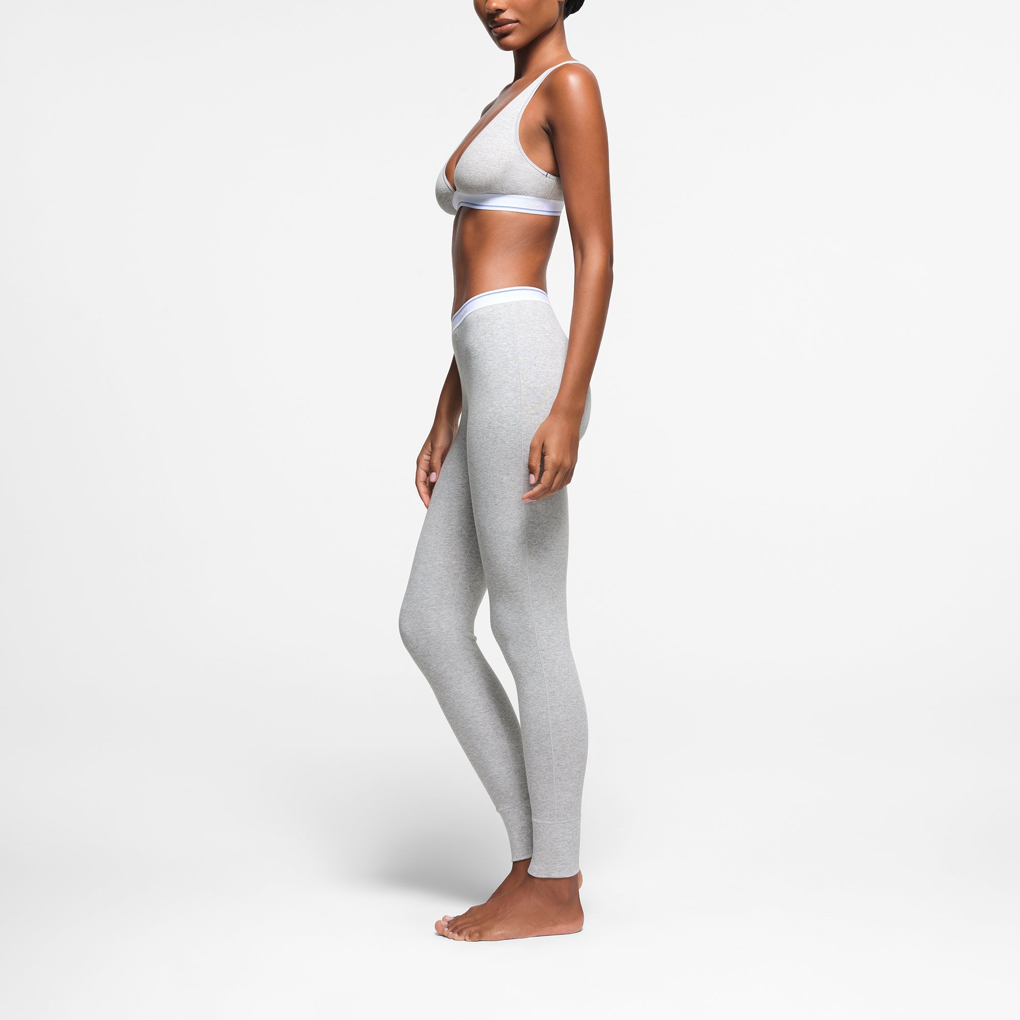 COTTON RIB LEGGING | LIGHT HEATHER GREY STRIPE - Image 2