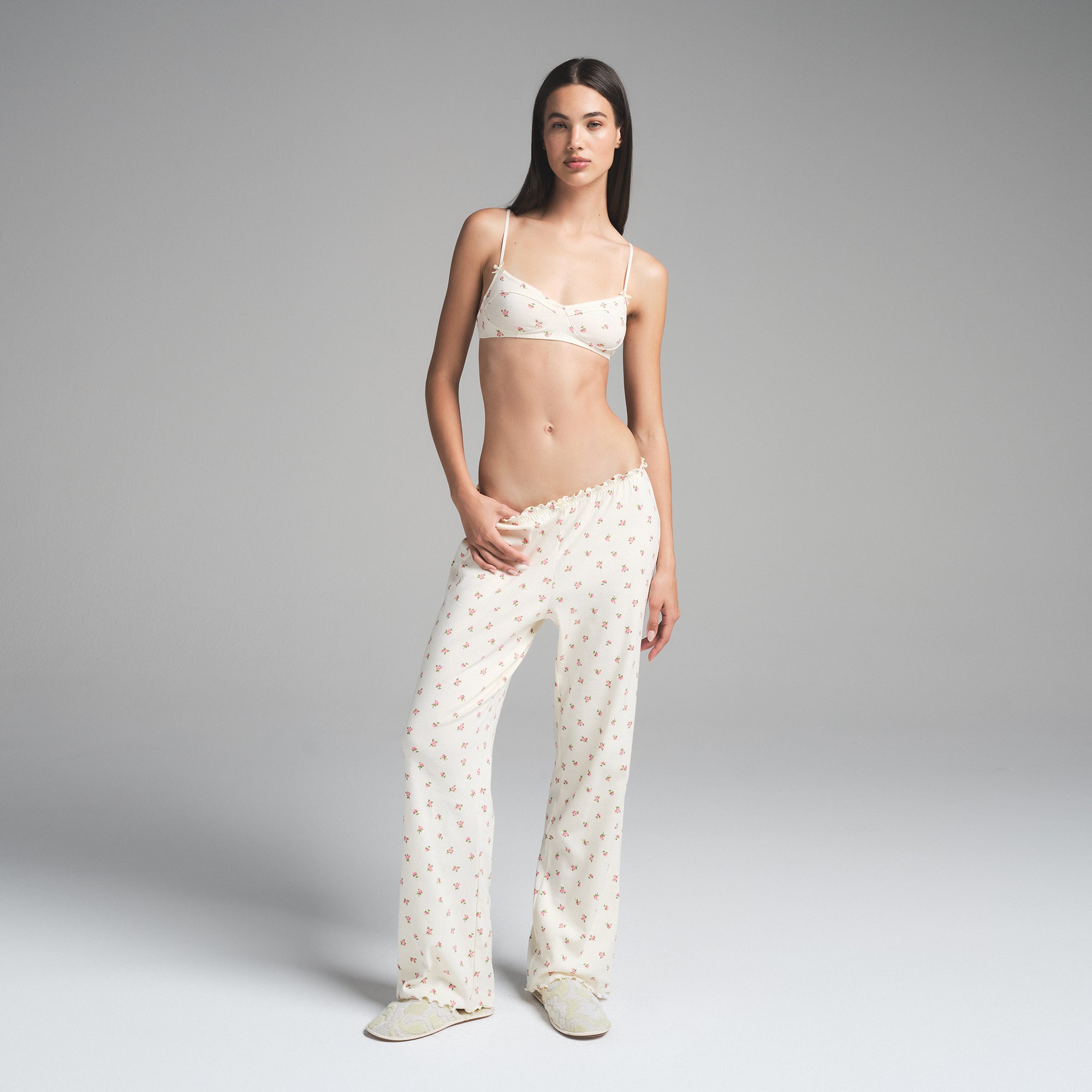 LOGO POINTELLE STRAIGHT LEG PANT | MARBLE PINK ROSEBUD PRINT