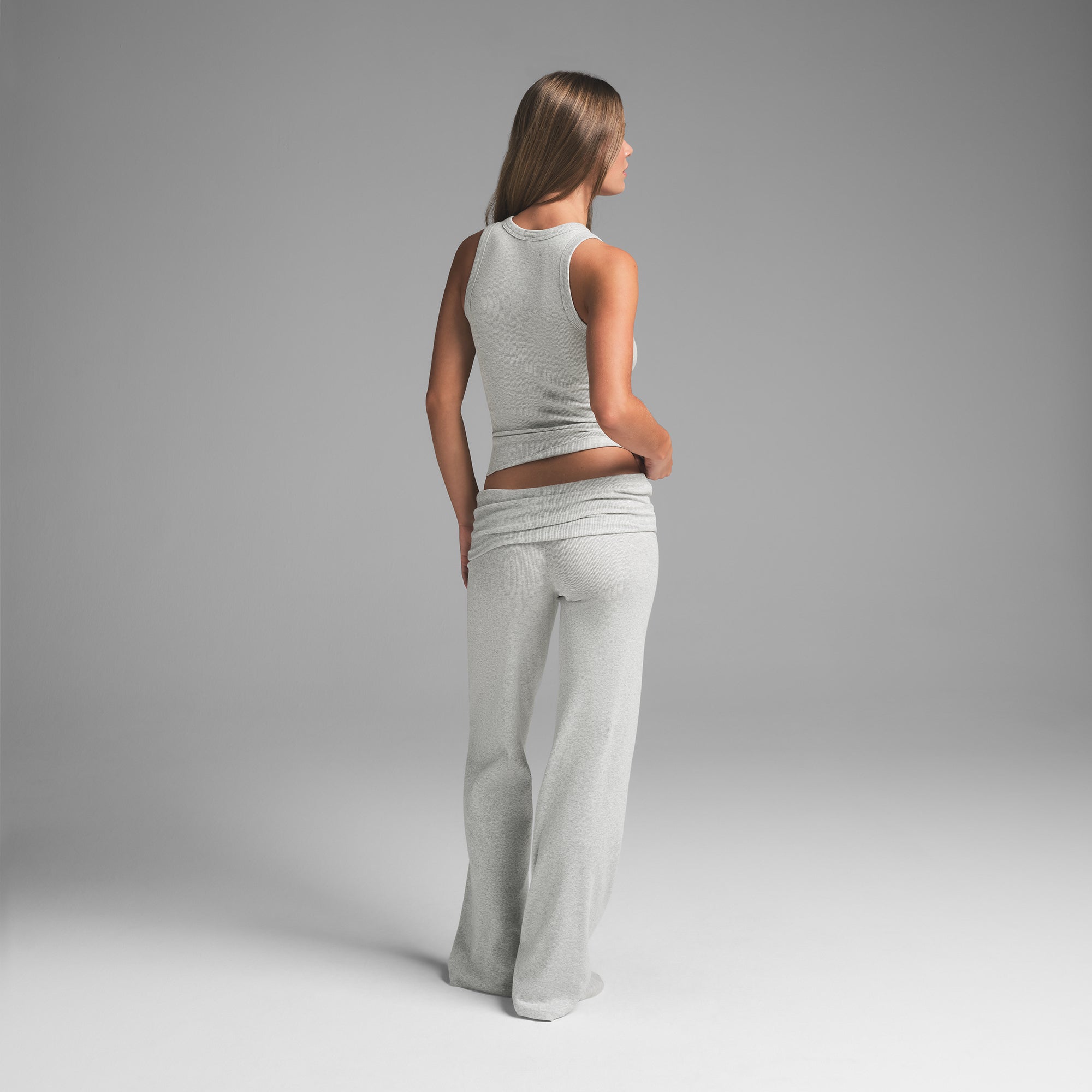 COTTON RIB FOLDOVER STRAIGHT LEG PANT | LIGHT HEATHER GREY - Image 3