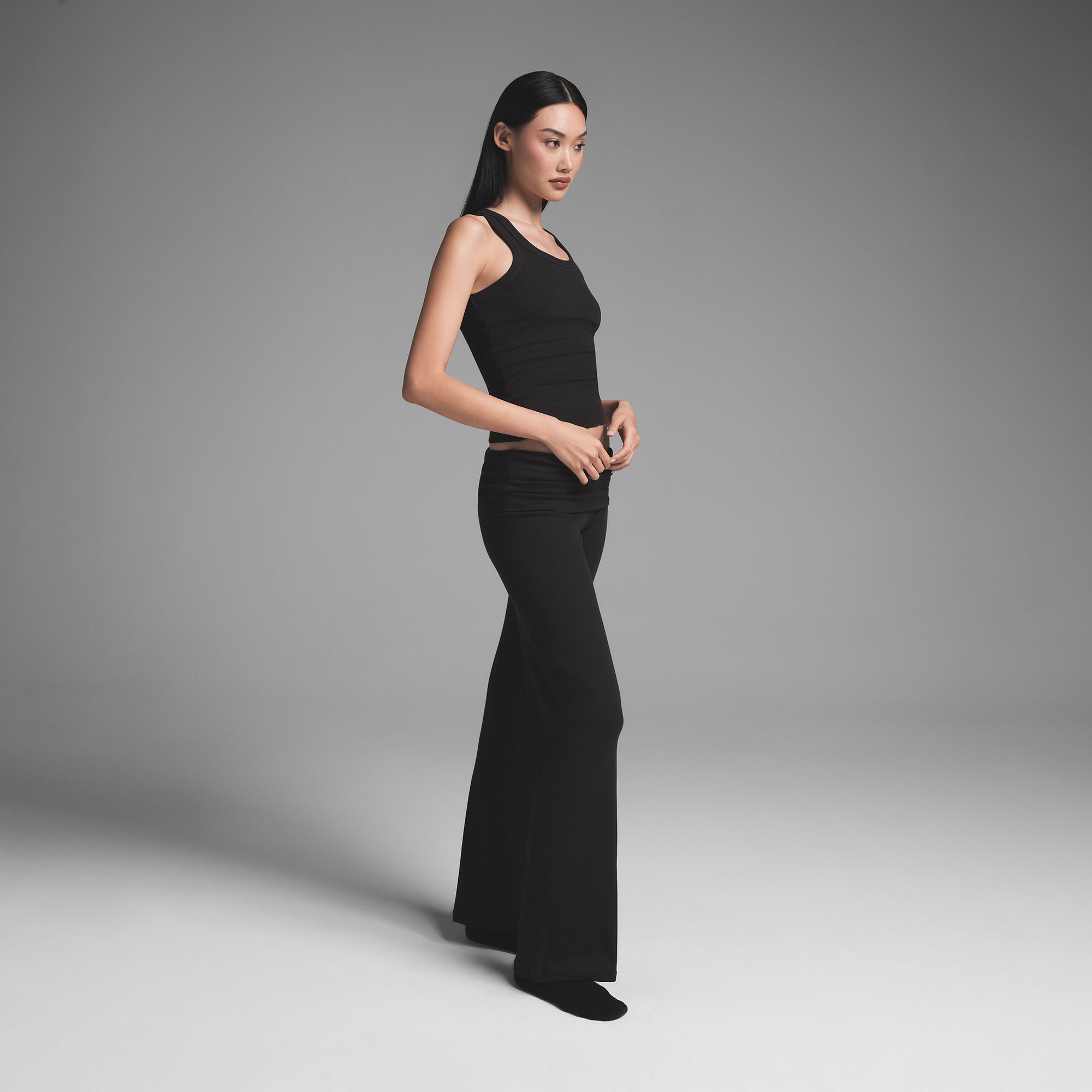 COTTON RIB FOLDOVER STRAIGHT LEG PANT | SOOT - Image 2