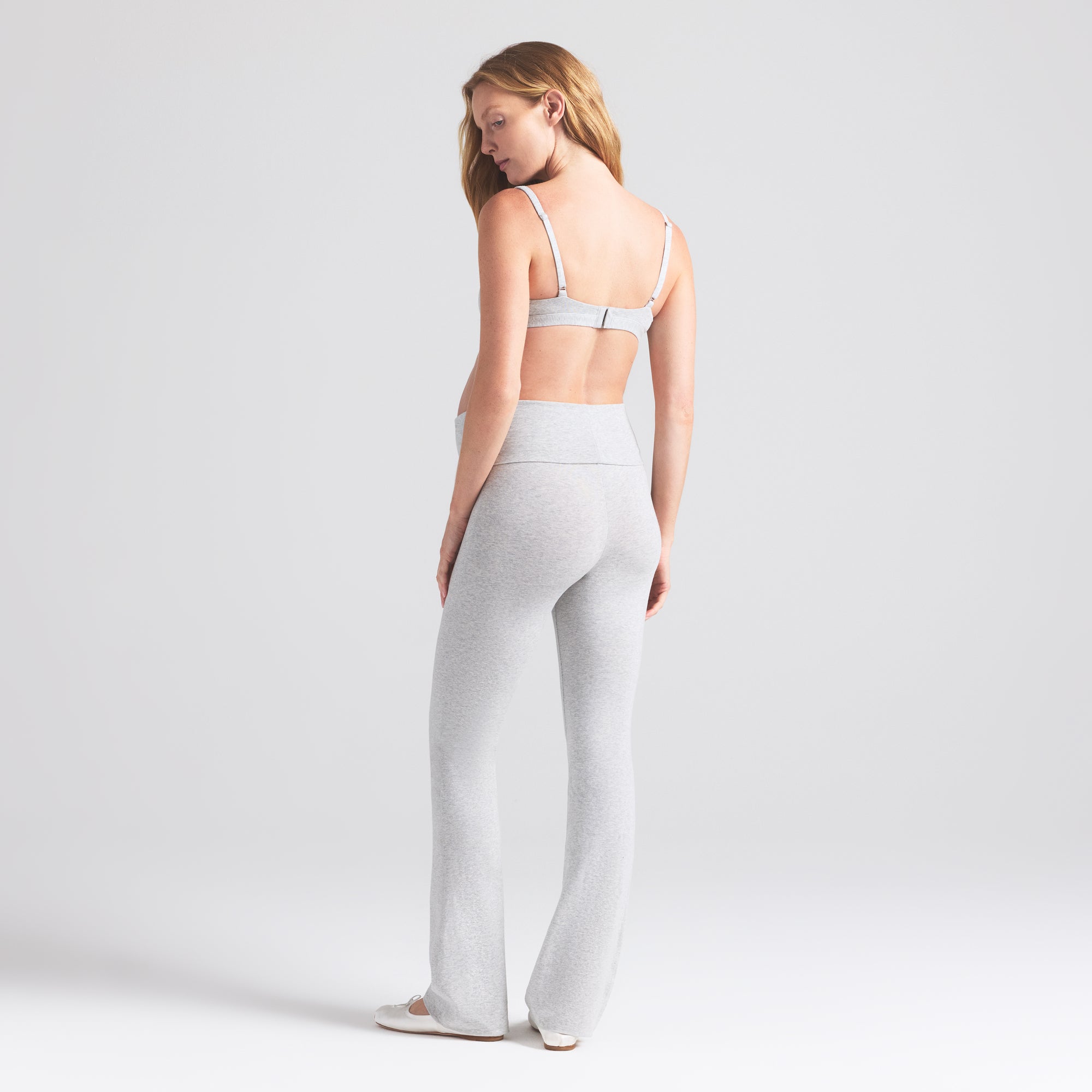 COTTON JERSEY MATERNITY FOLDOVER PANT | LIGHT HEATHER GREY - Image 2