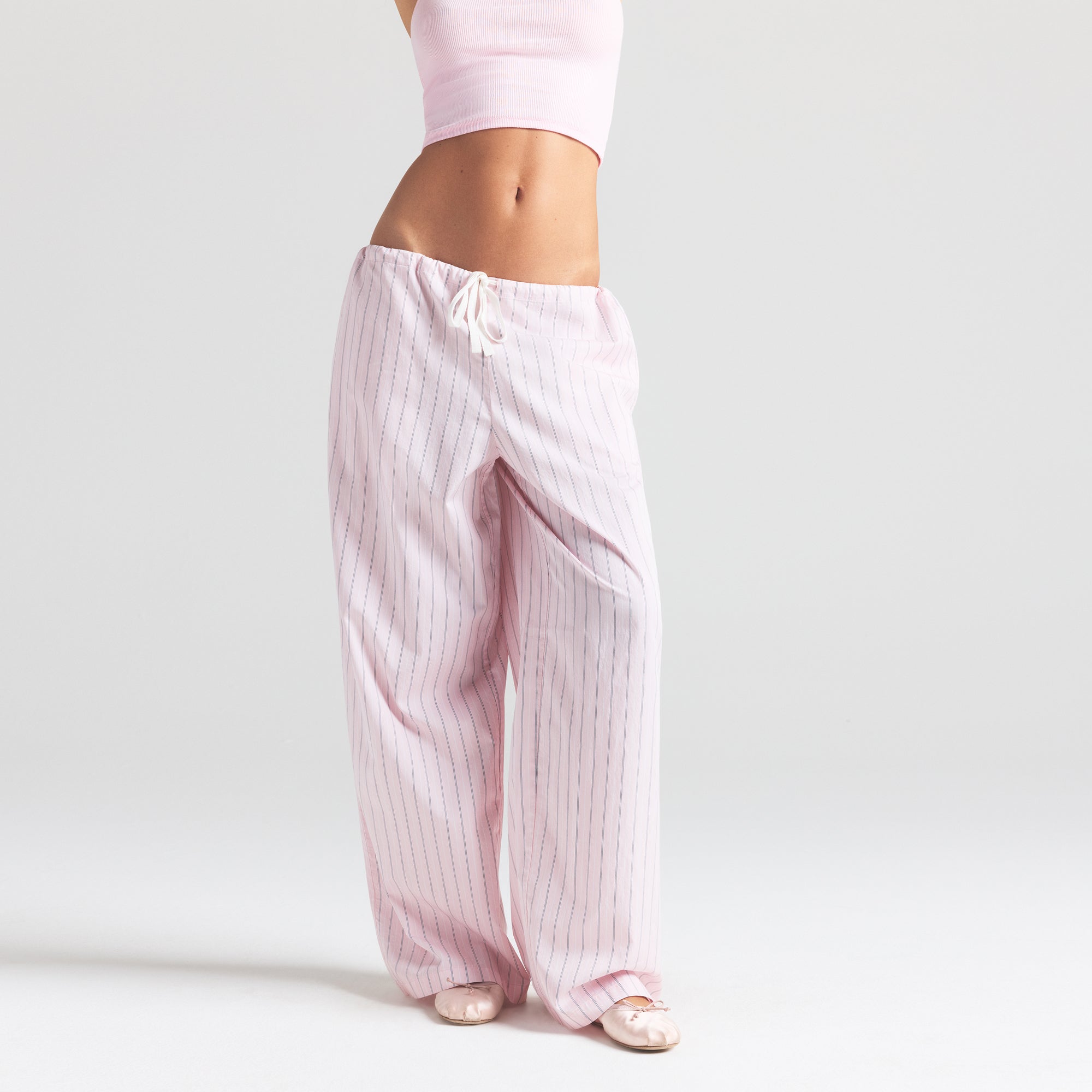 COTTON POPLIN STRAIGHT LEG PANT | PALE PINK PENCIL STRIPE - Image 2