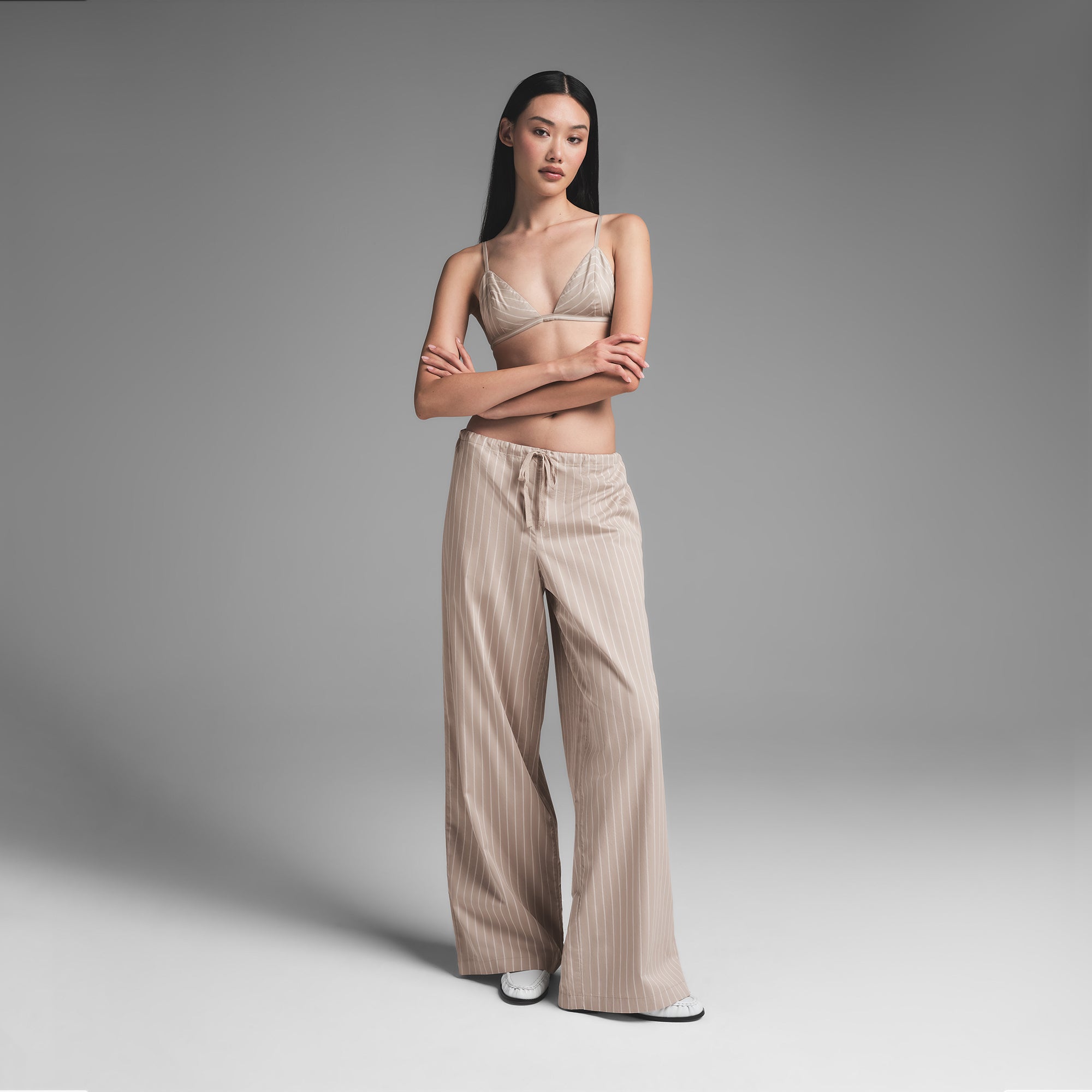 COTTON POPLIN STRAIGHT LEG PANT | STONE STRIPE