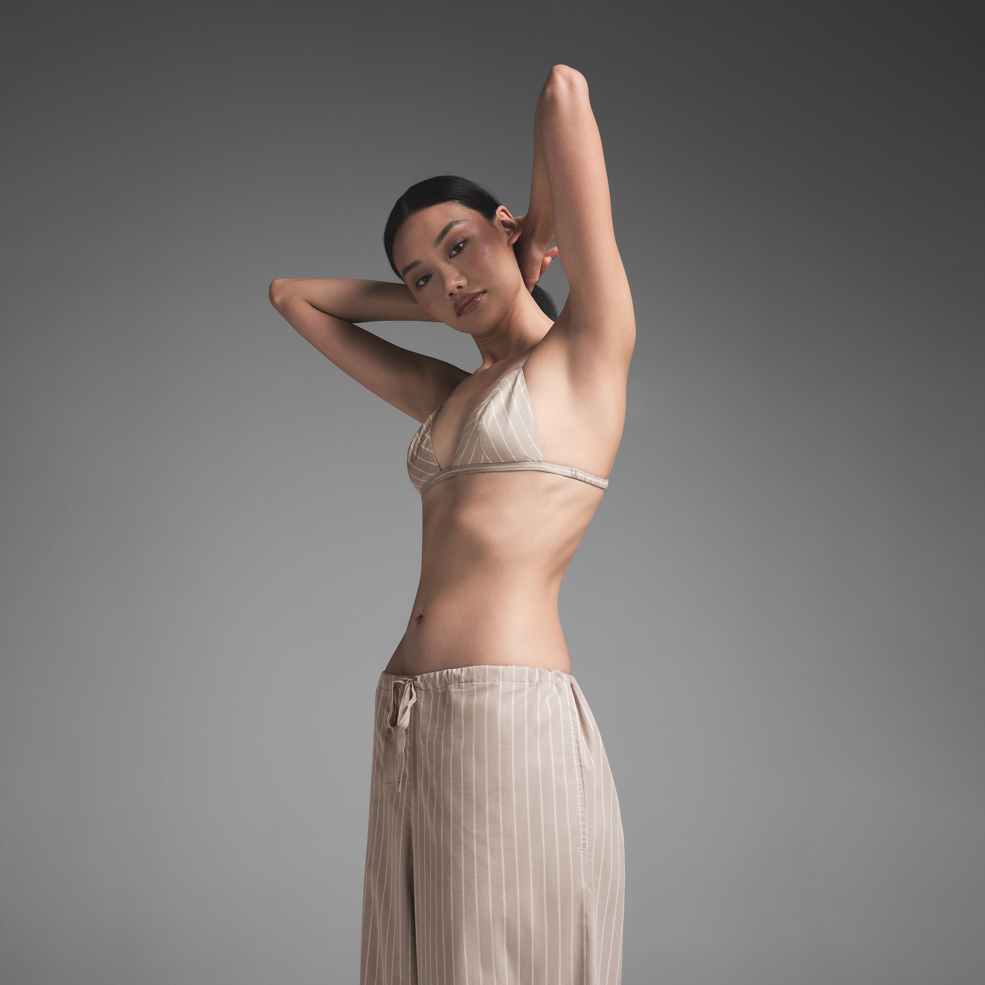 COTTON POPLIN STRAIGHT LEG PANT | STONE STRIPE - Image 3