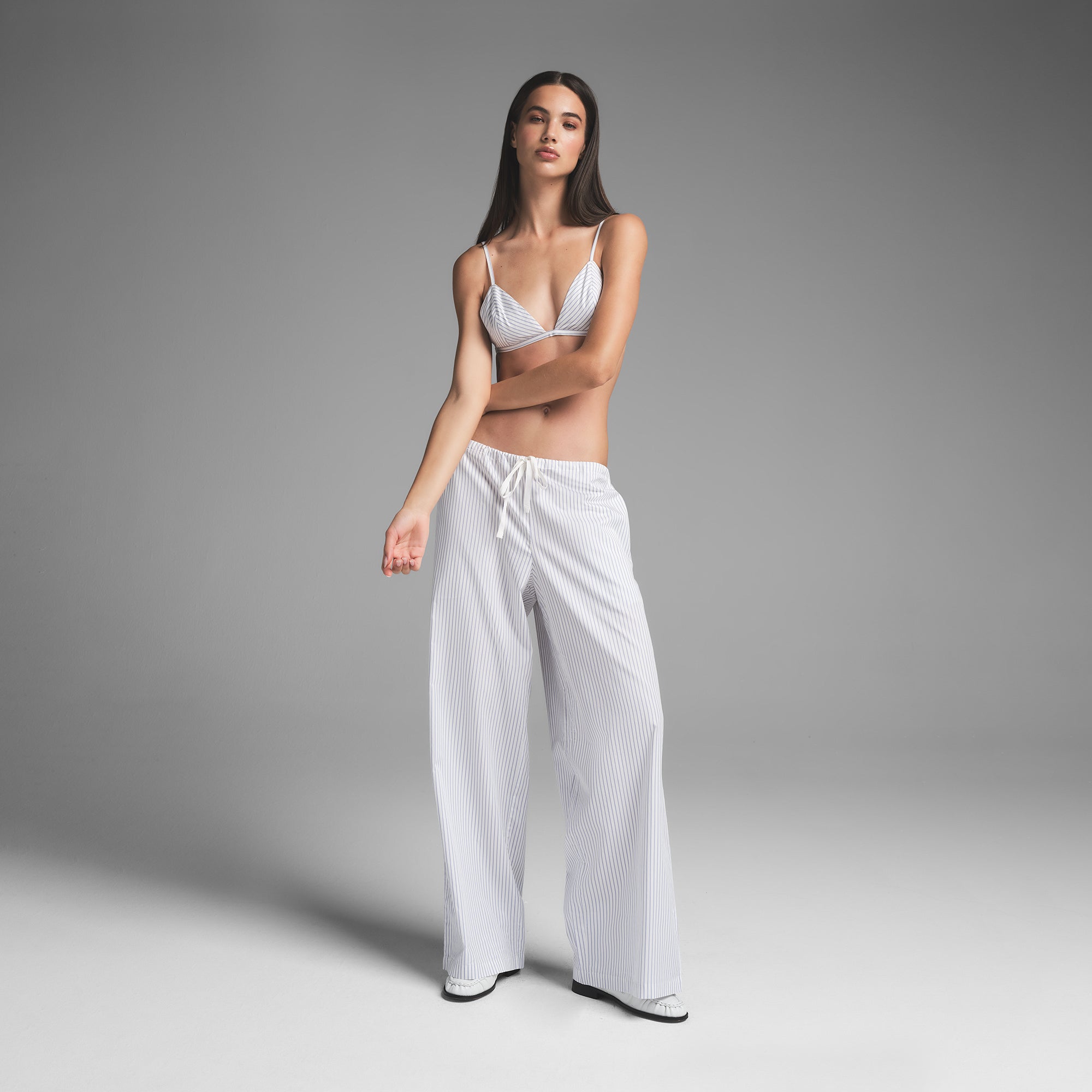 COTTON POPLIN STRAIGHT LEG PANT | ZEN BLUE STRIPE