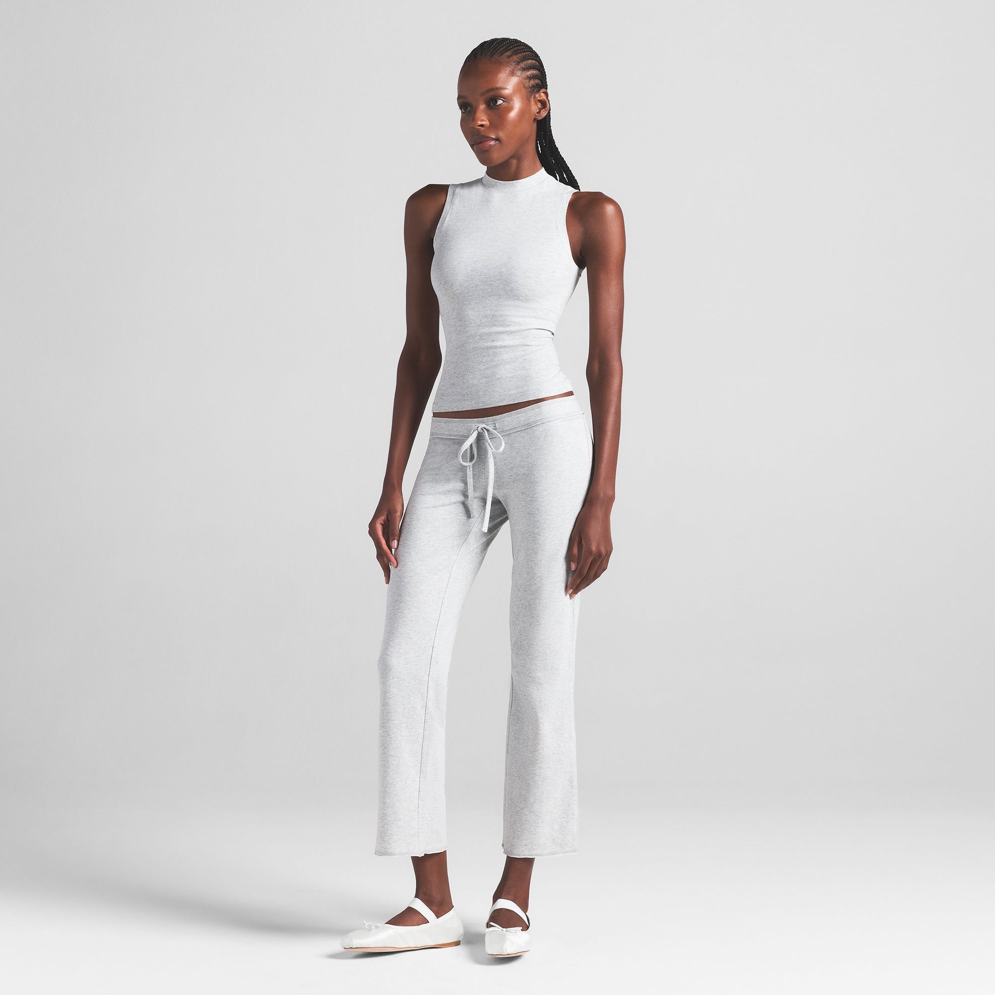 COTTON JERSEY LOW RISE CROP PANT | LIGHT HEATHER GREY