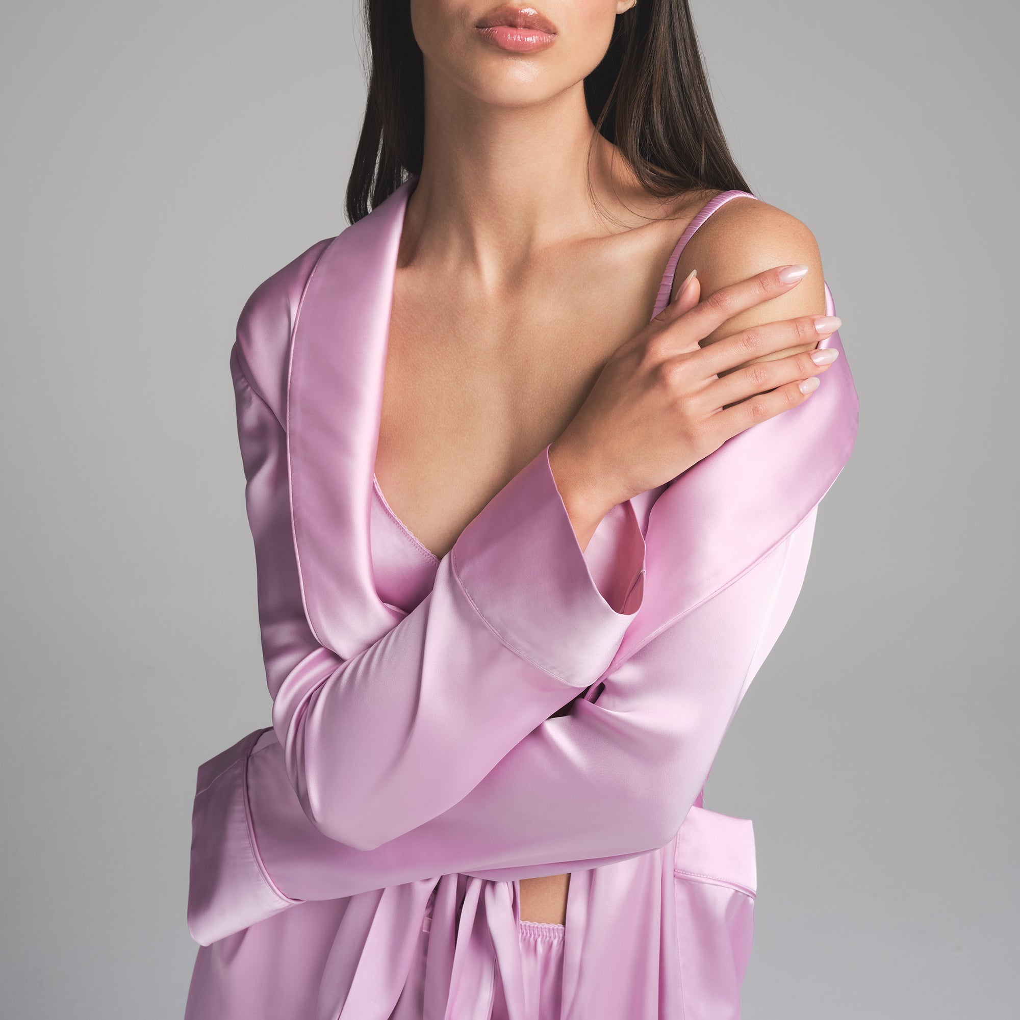 WOVEN SHINE LONG ROBE | PINK ROSE - Image 2