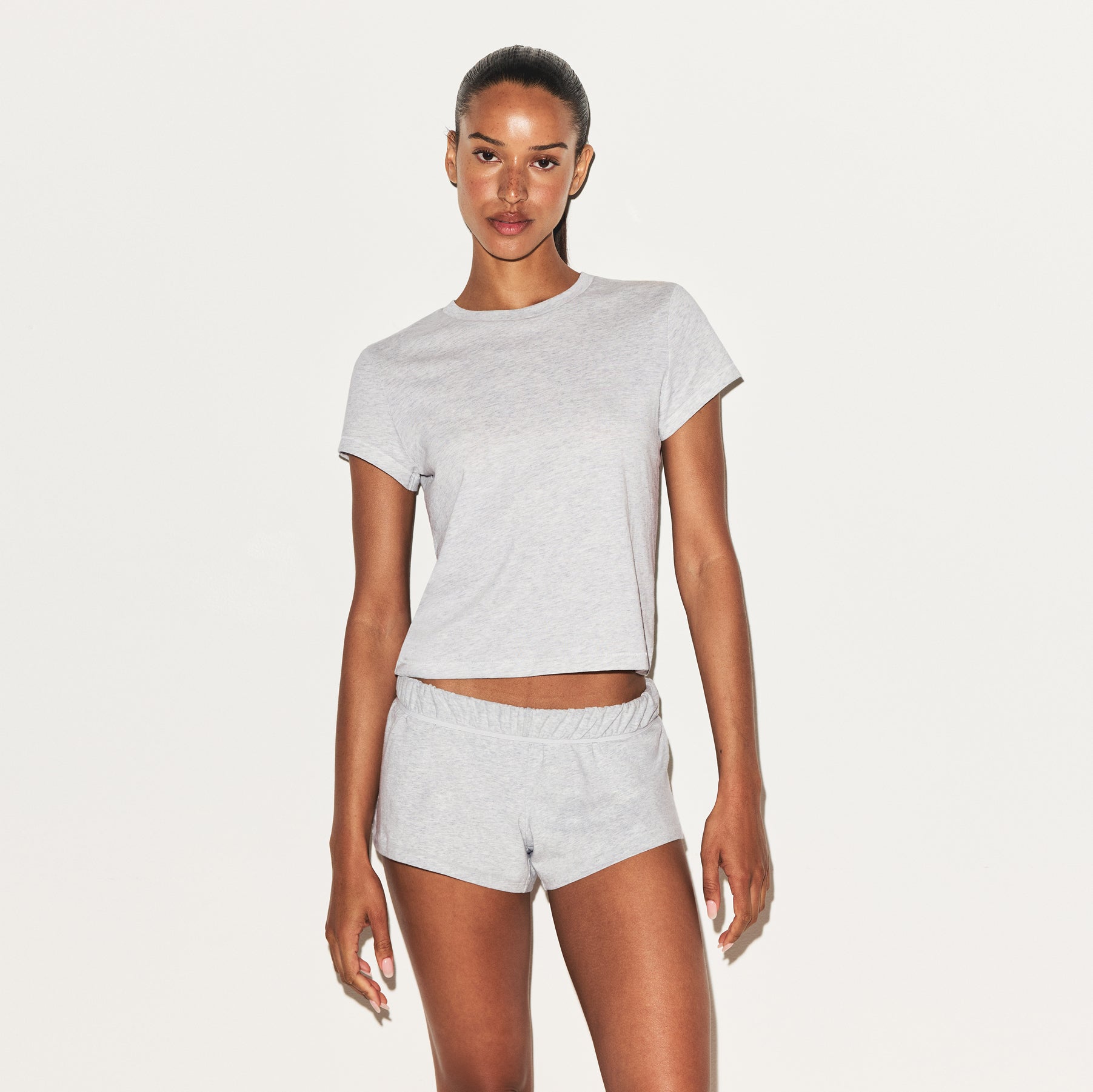 COTTON JERSEY LOOSE SHORT | LIGHT HEATHER GREY - Image 2