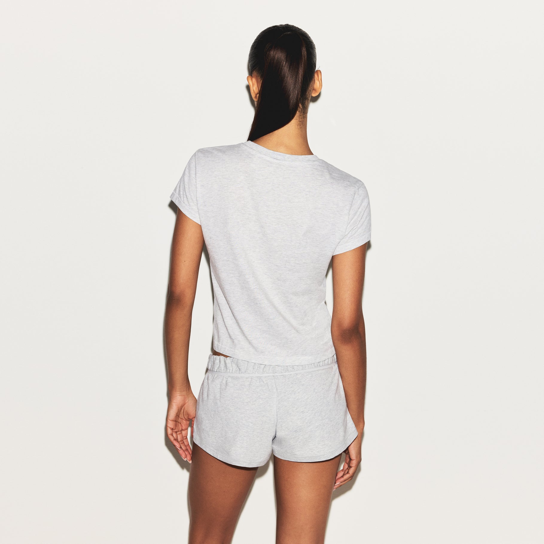 COTTON JERSEY LOOSE SHORT | LIGHT HEATHER GREY - Image 4