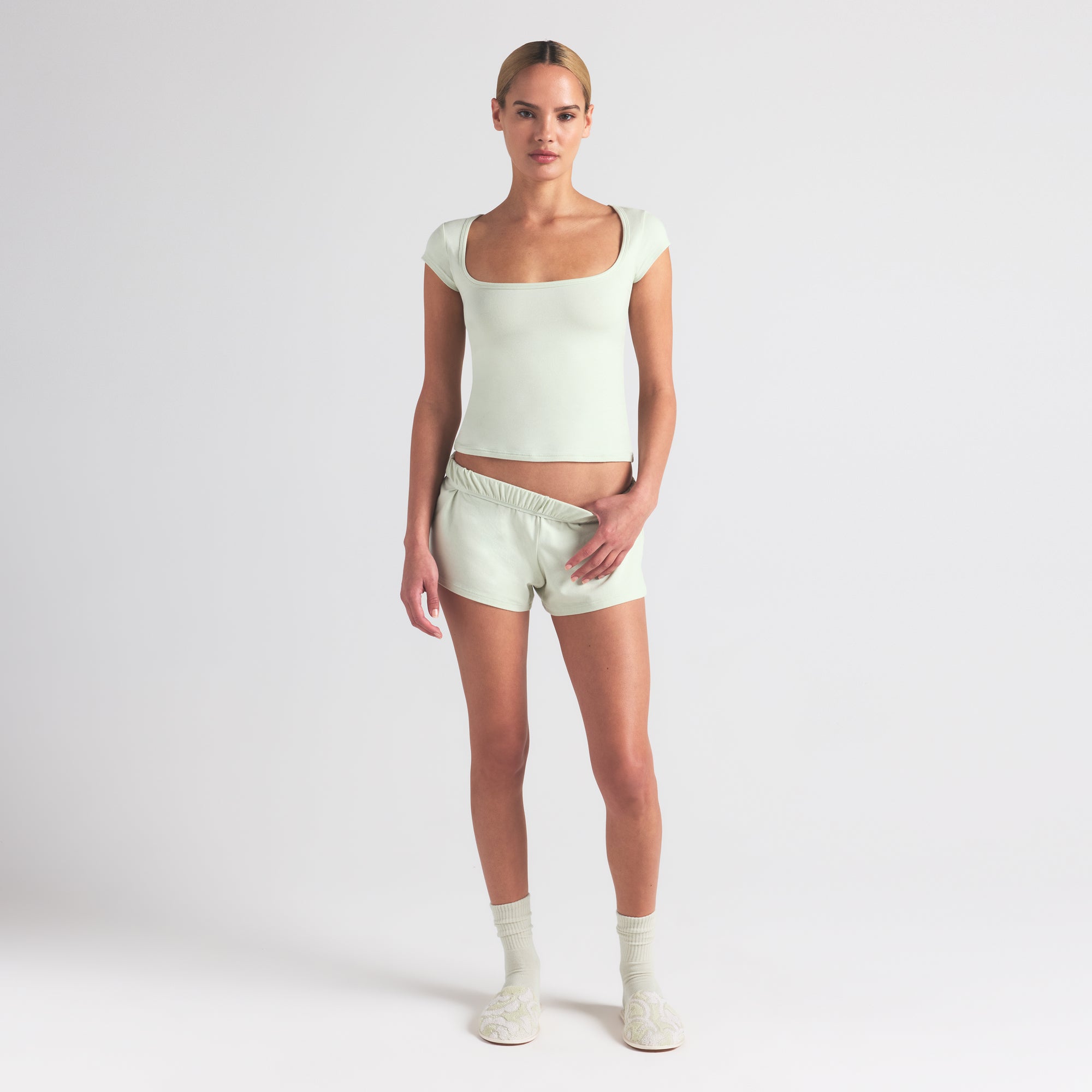 COTTON JERSEY LOOSE SHORT | SPEARMINT
