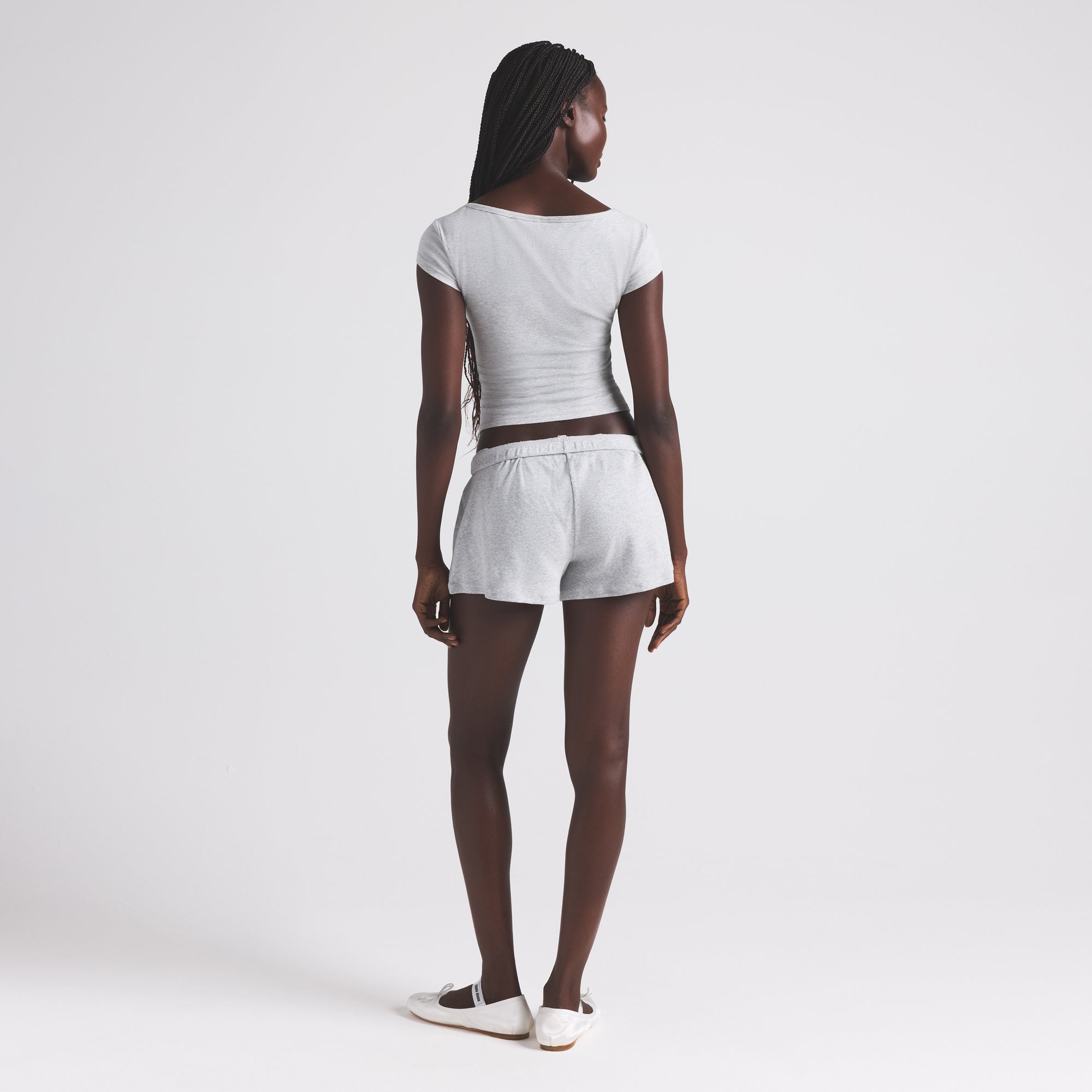 COTTON RIB LOOSE SHORT | LIGHT HEATHER GREY