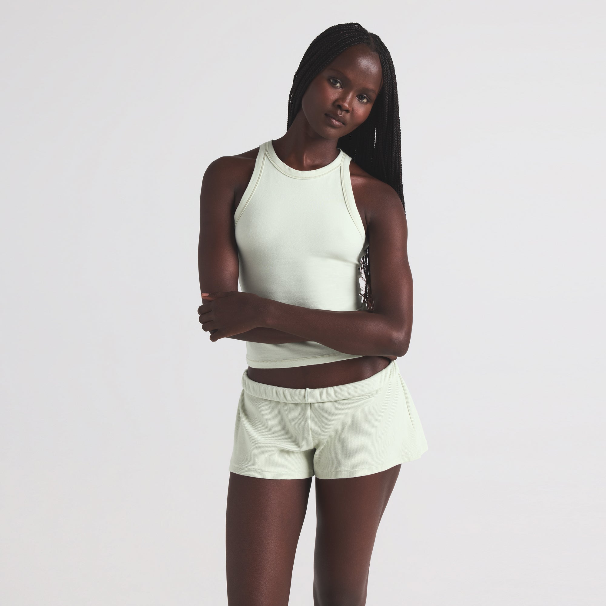 COTTON RIB LOOSE SHORT | SPEARMINT