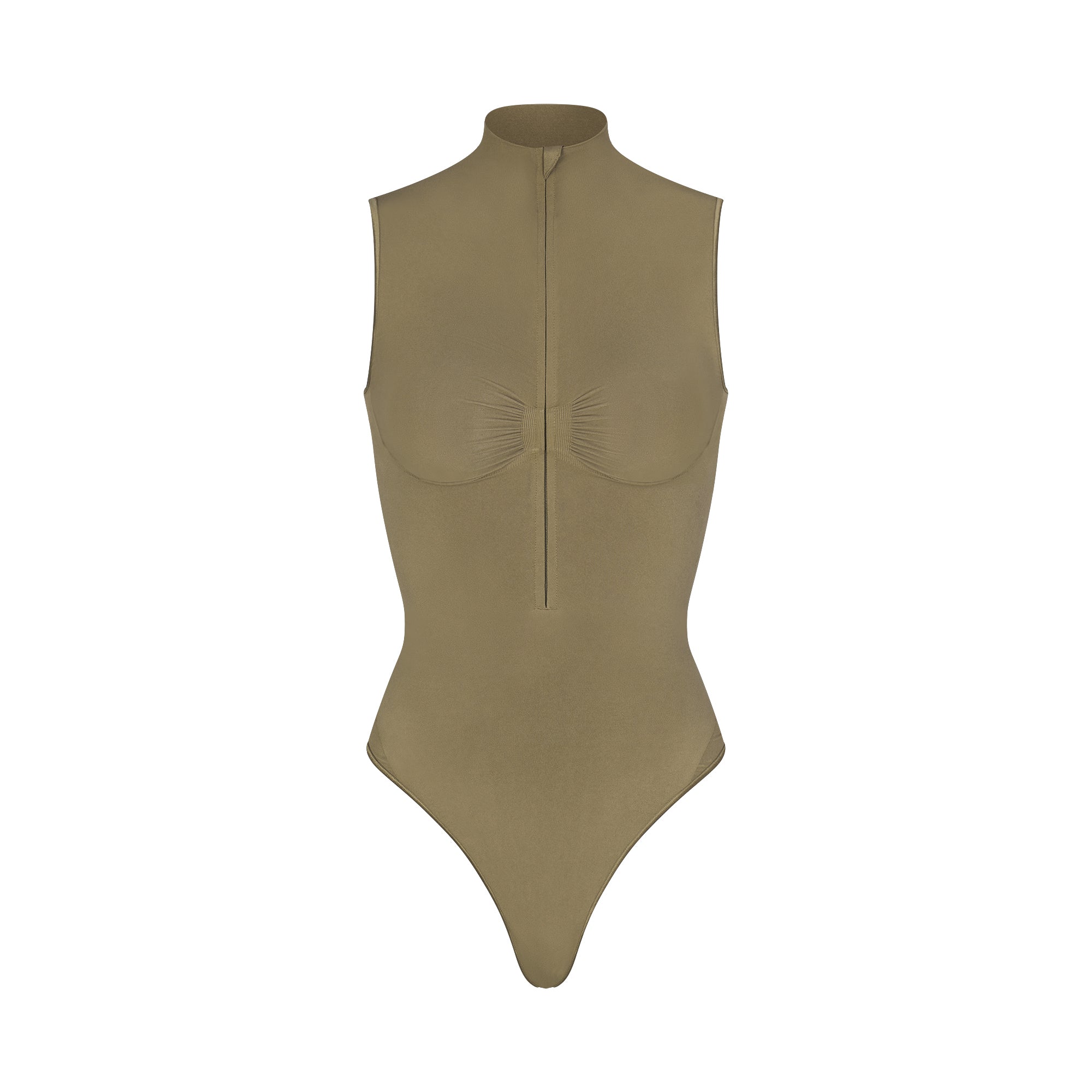 SEAMLESS SCULPT ZIP FRONT SLEEVELESS THONG BODYSUIT | ARMY - Image 6