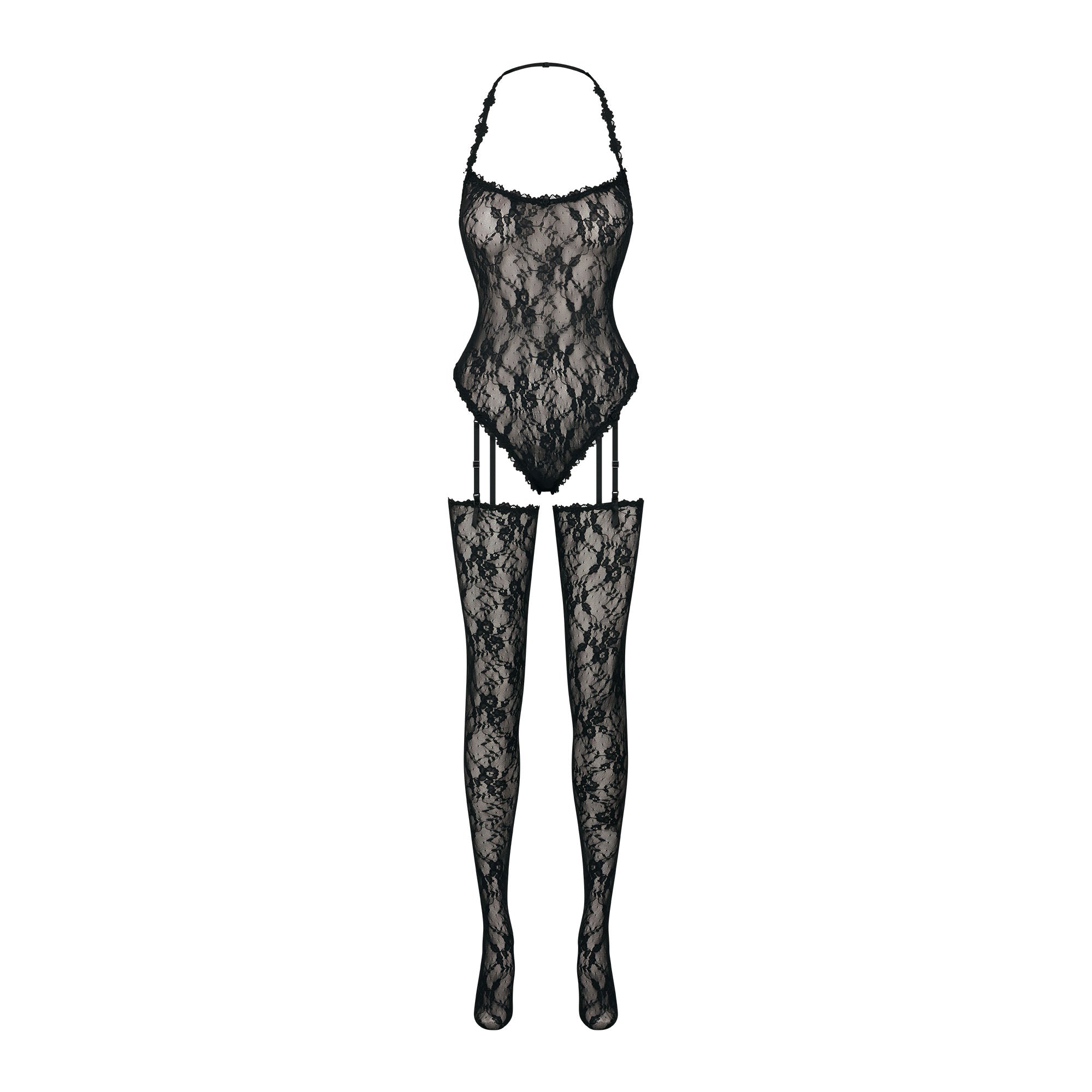 STRETCH LACE BODYSUIT AND STOCKINGS SET | SOOT - Image 4