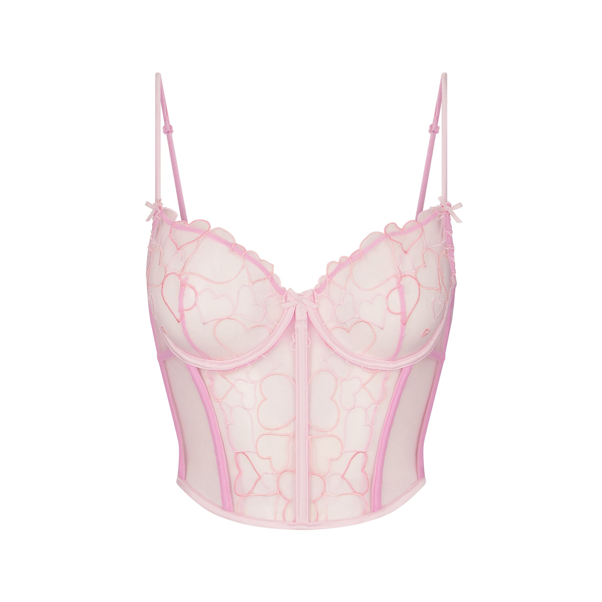 EMBROIDERED TULLE CROPPED CORSET | BUBBLE GUM - Image 5