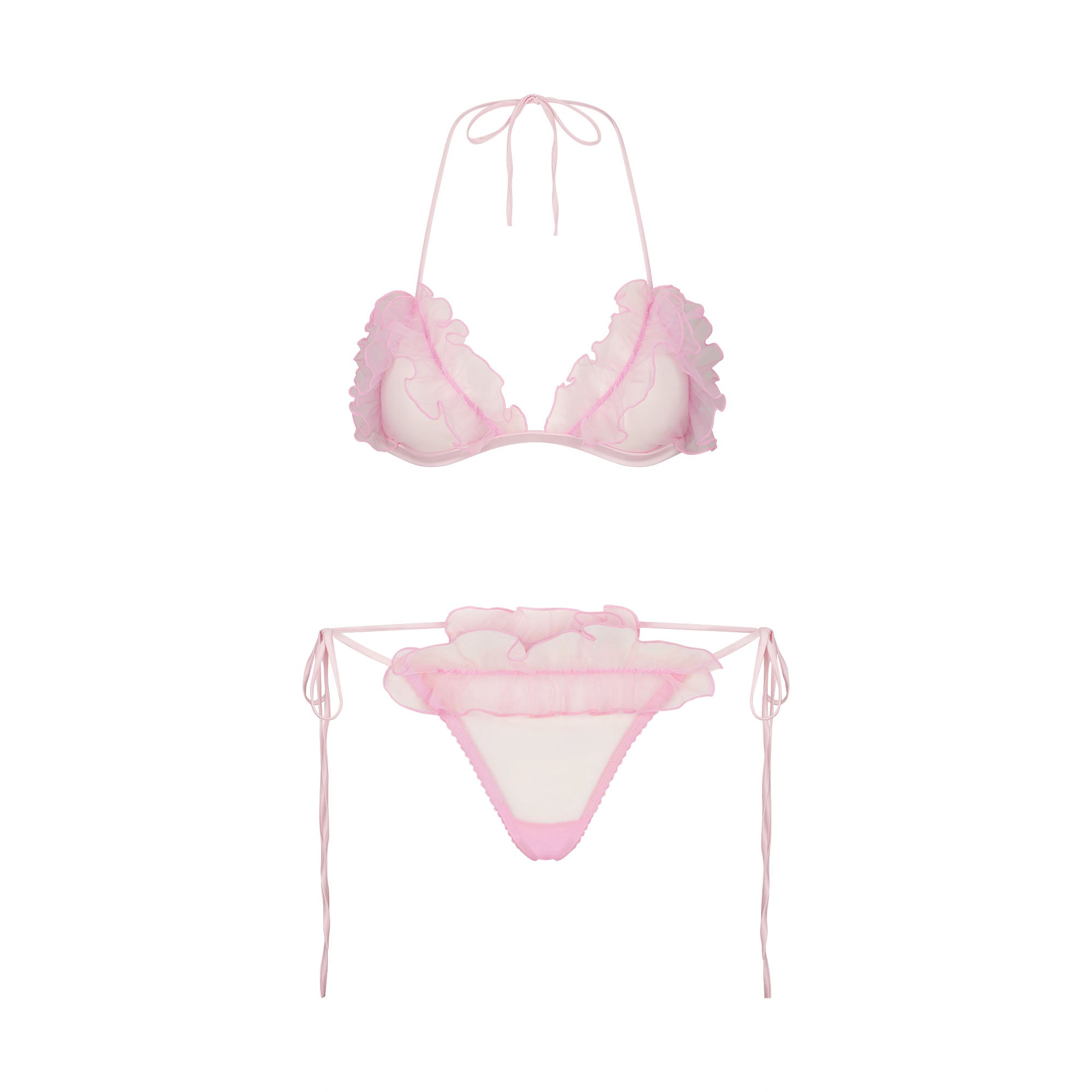 EMBROIDERED TULLE TIE BRALETTE AND THONG SET | BUBBLE GUM - Image 8