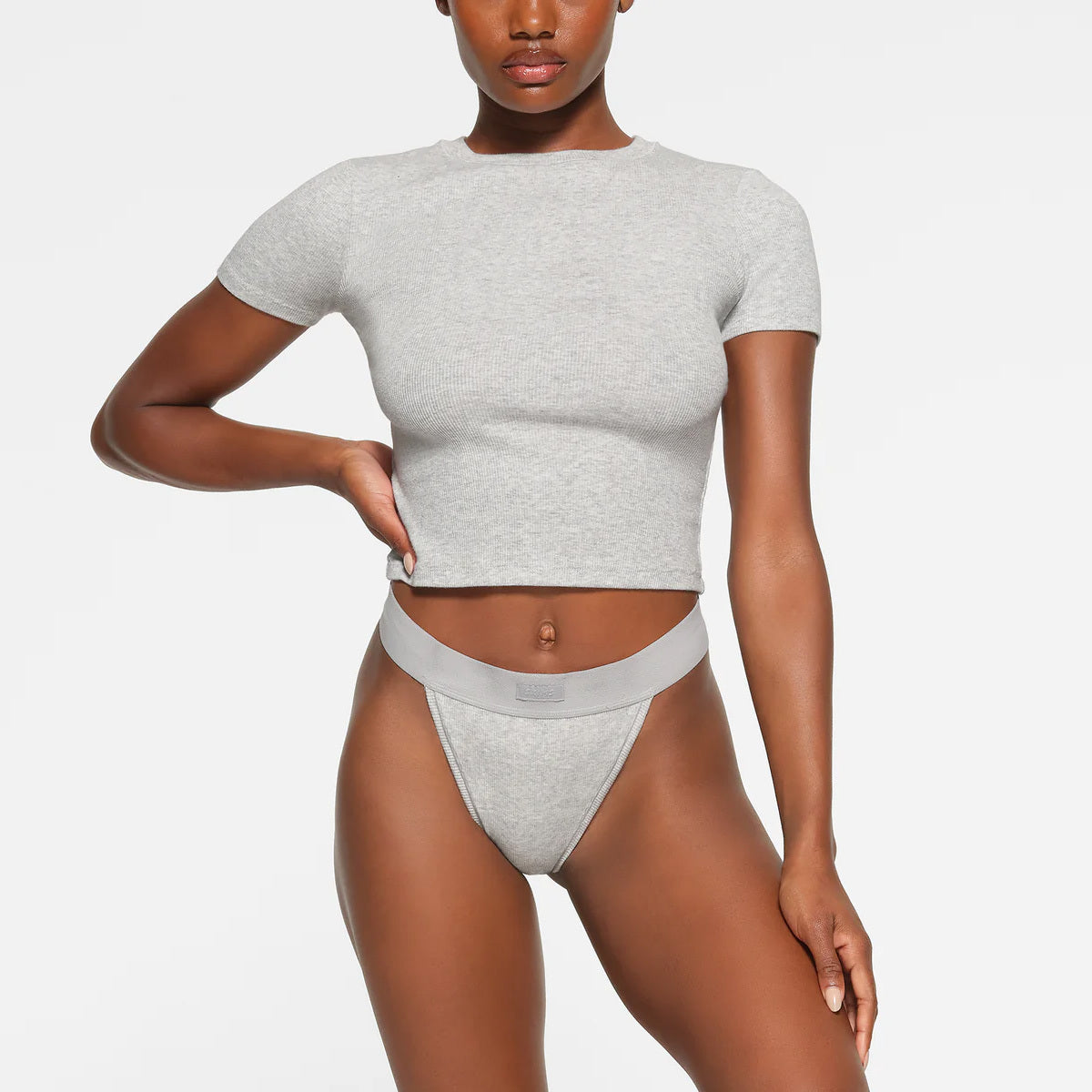 COTTON RIB T-SHIRT | LIGHT HEATHER GREY