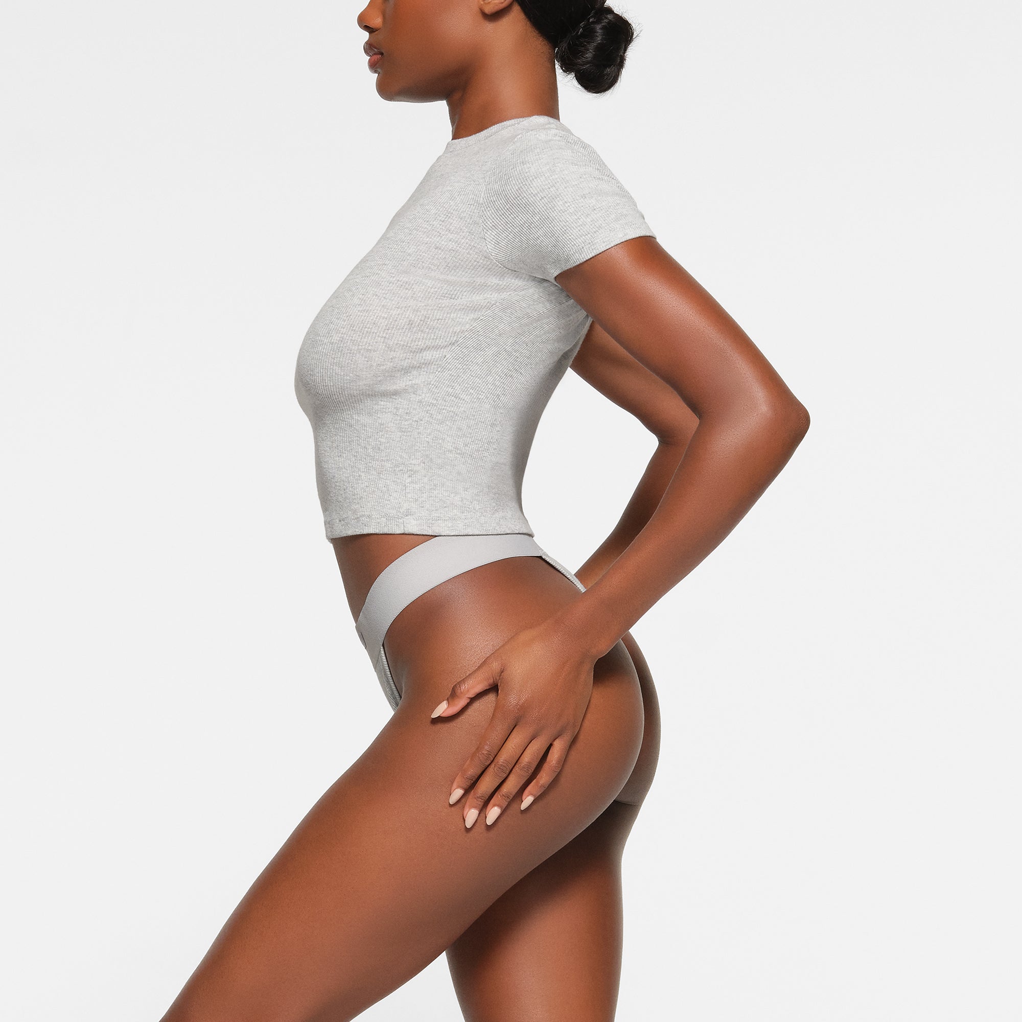 COTTON RIB T-SHIRT | LIGHT HEATHER GREY - Image 2